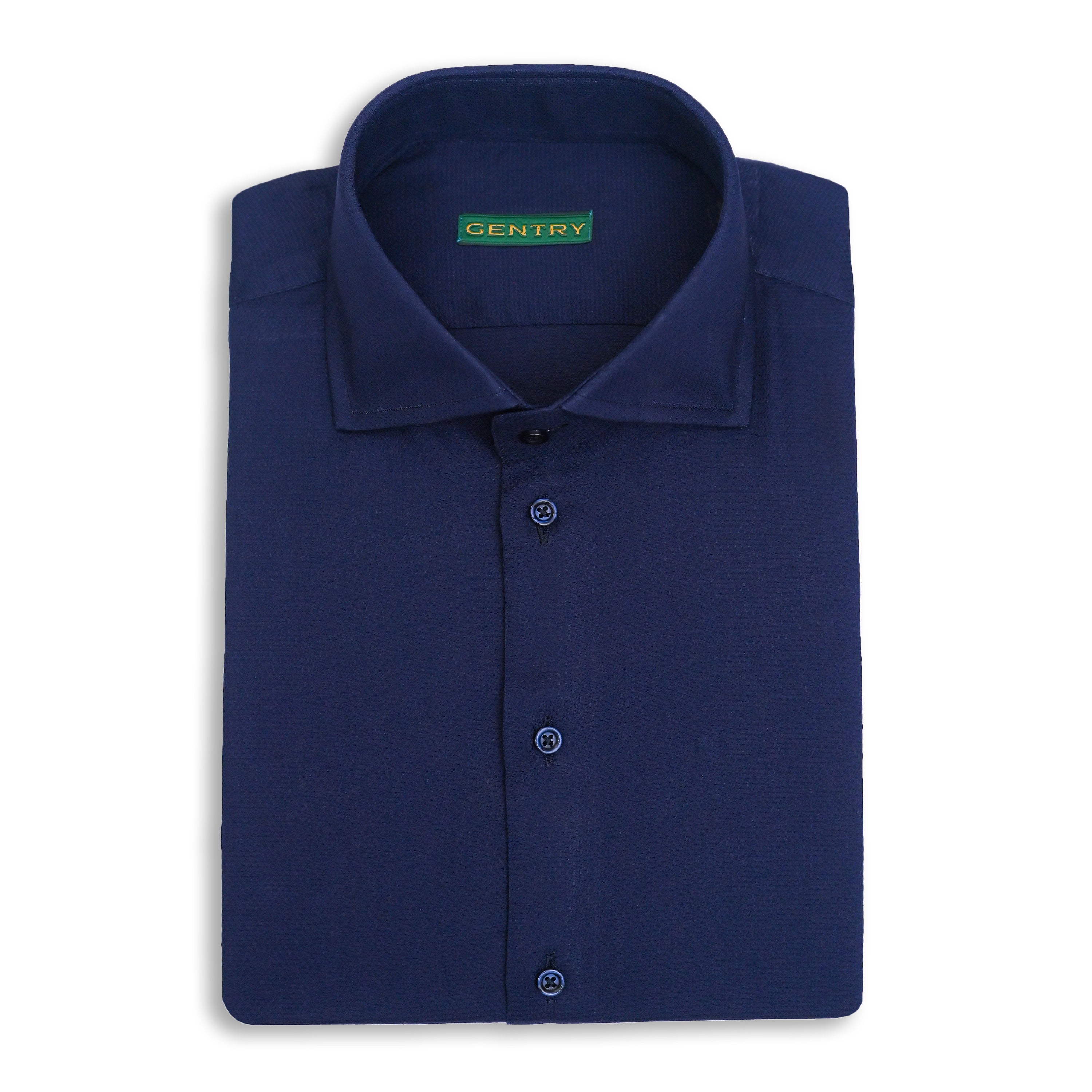 Classic Navy Blue Self Textured Semi-Spread Collar