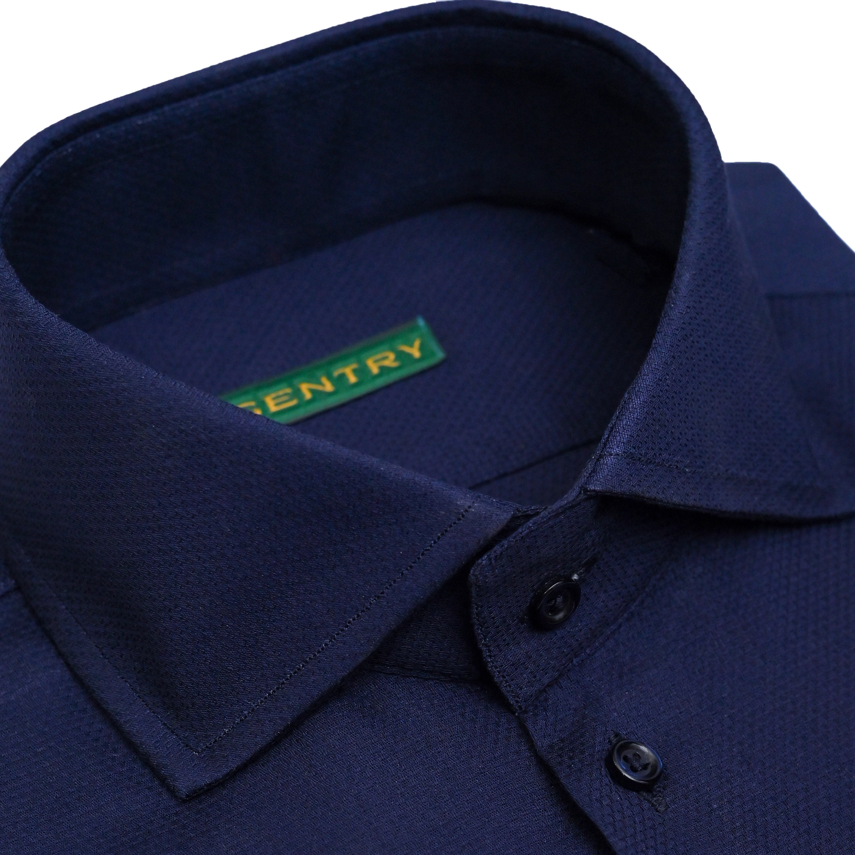 Classic Navy Blue Self Textured Semi-Spread Collar