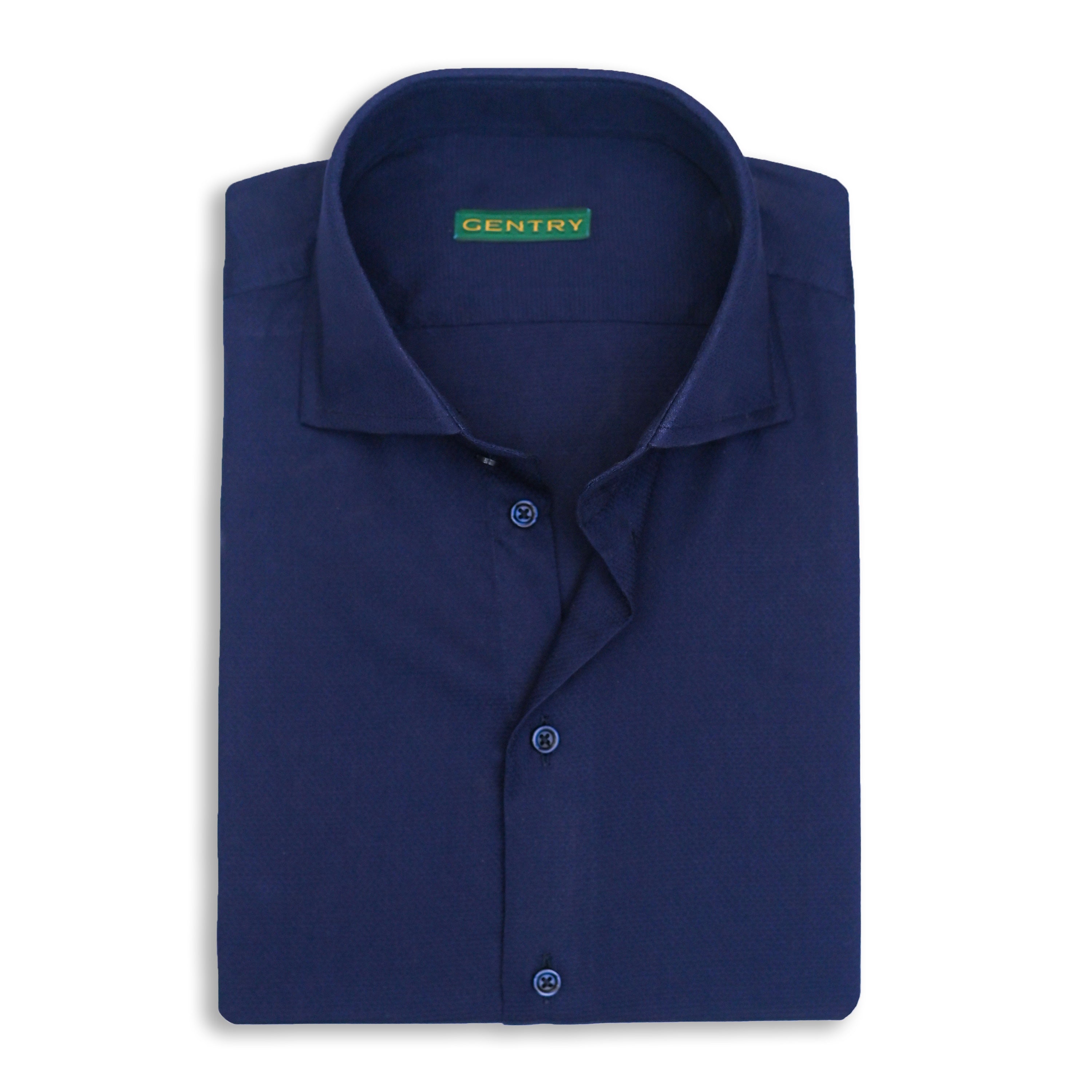 Classic Navy Blue Self Textured Semi-Spread Collar