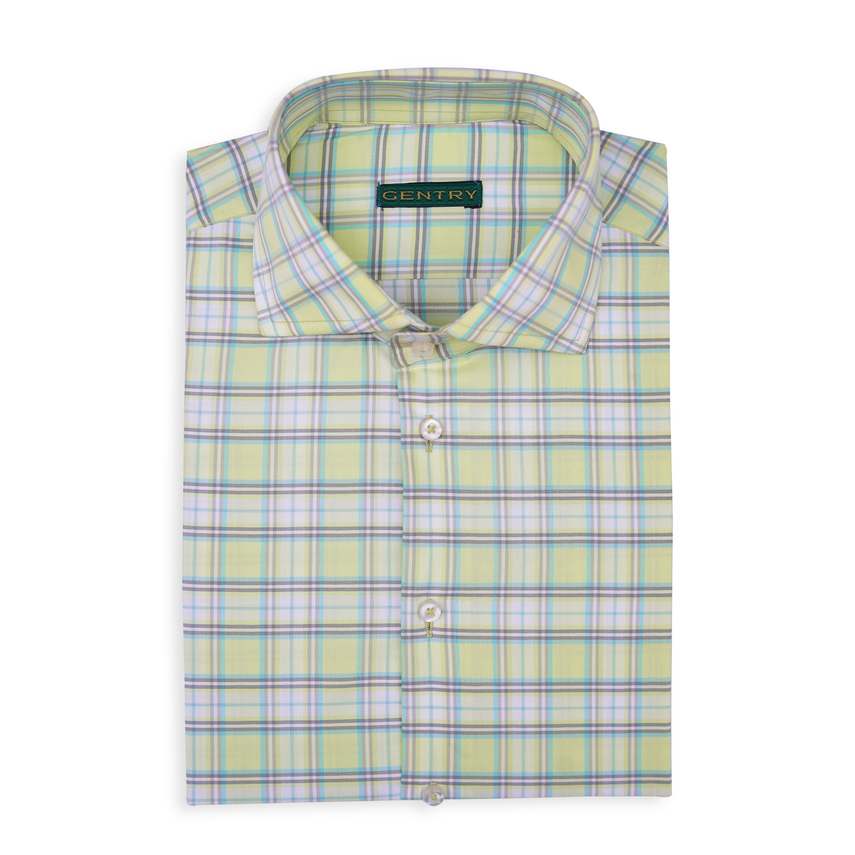 Mint Green Plaid Checkered Soft Cotton with Semi-Spread Collar