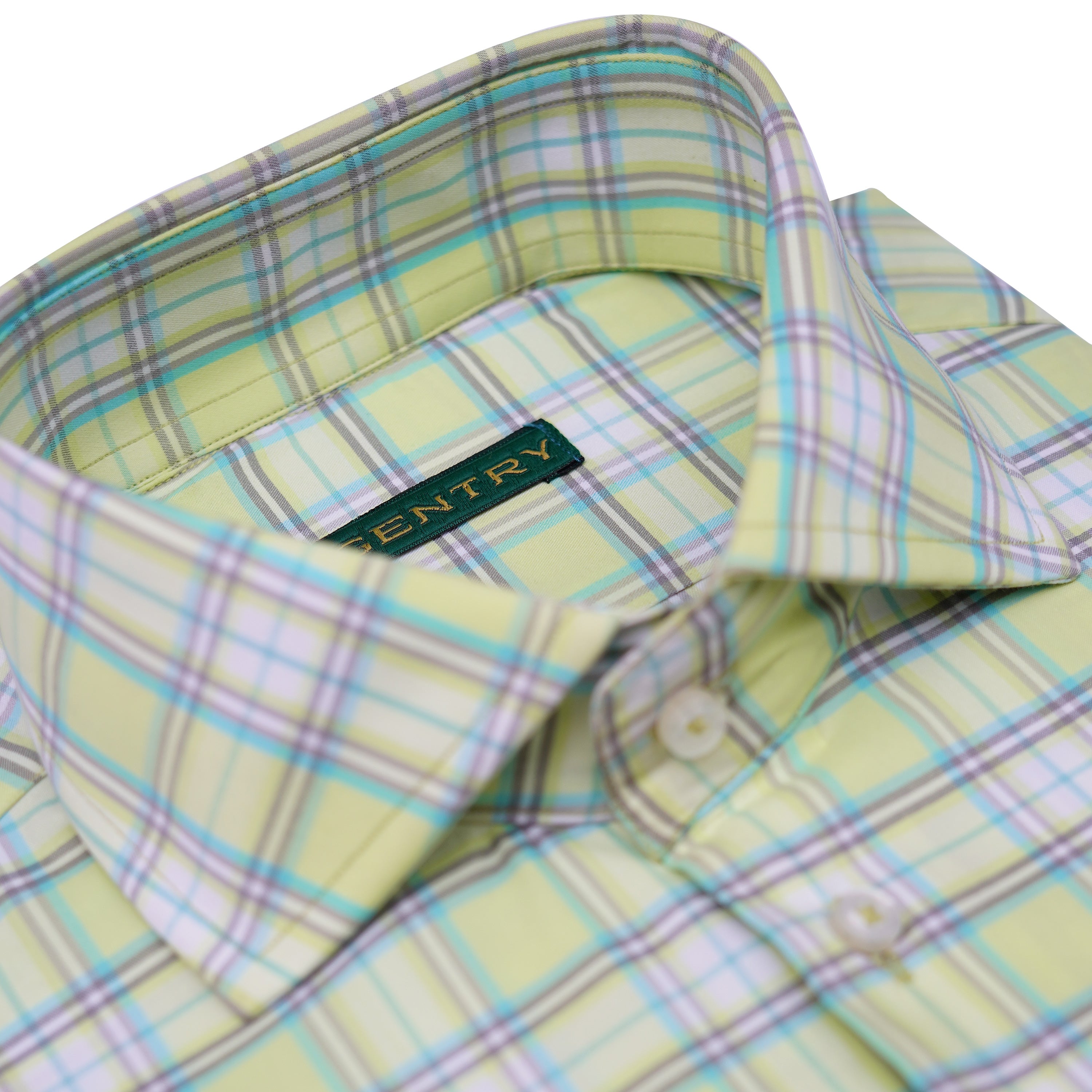 Mint Green Plaid Checkered Soft Cotton with Semi-Spread Collar
