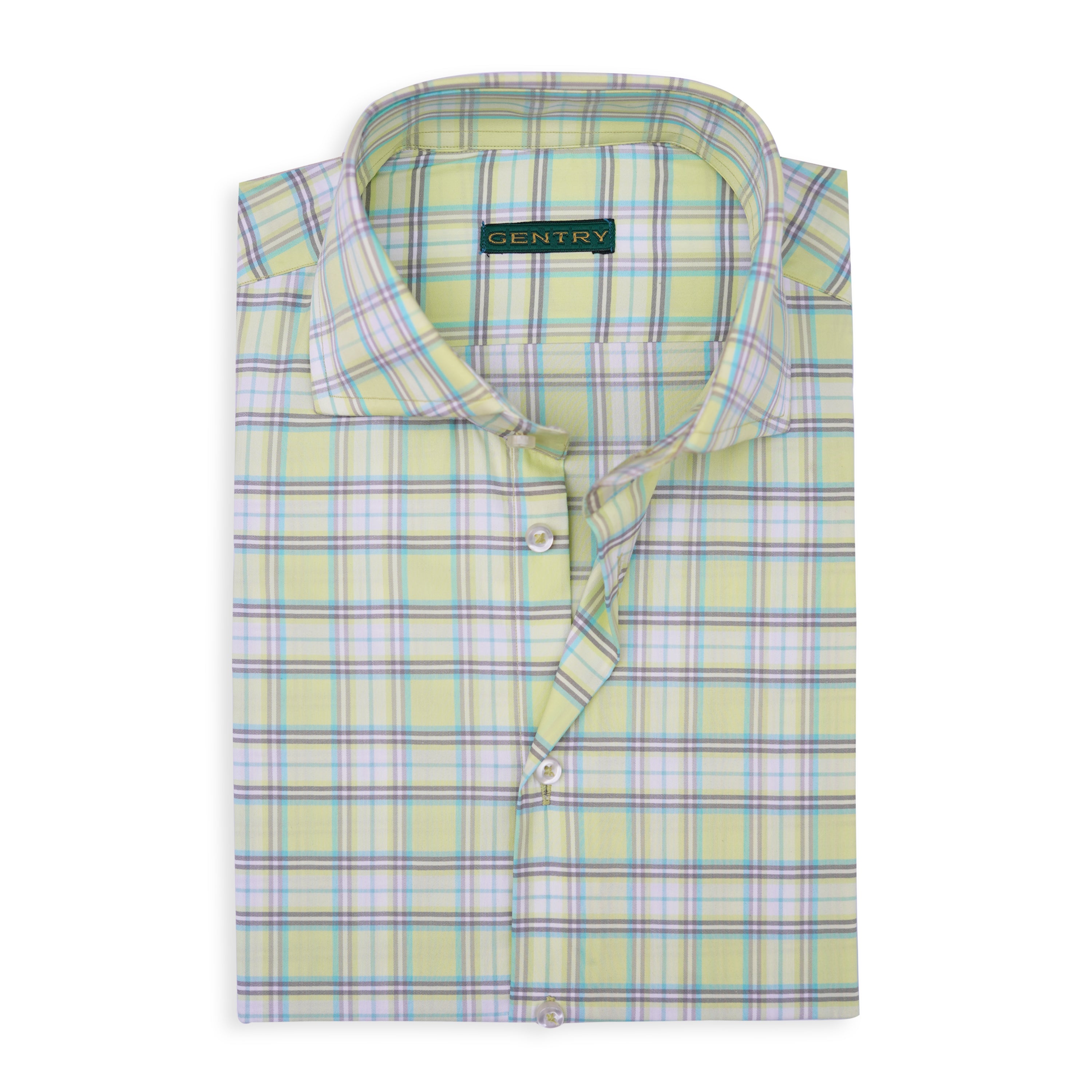 Mint Green Plaid Checkered Soft Cotton with Semi-Spread Collar