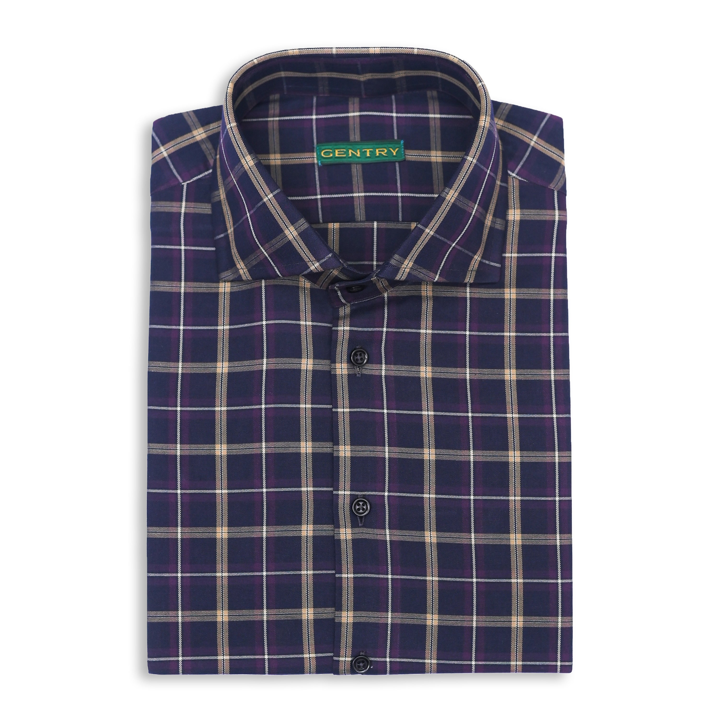 Black Plaid Checkered Semi-Spread Collar