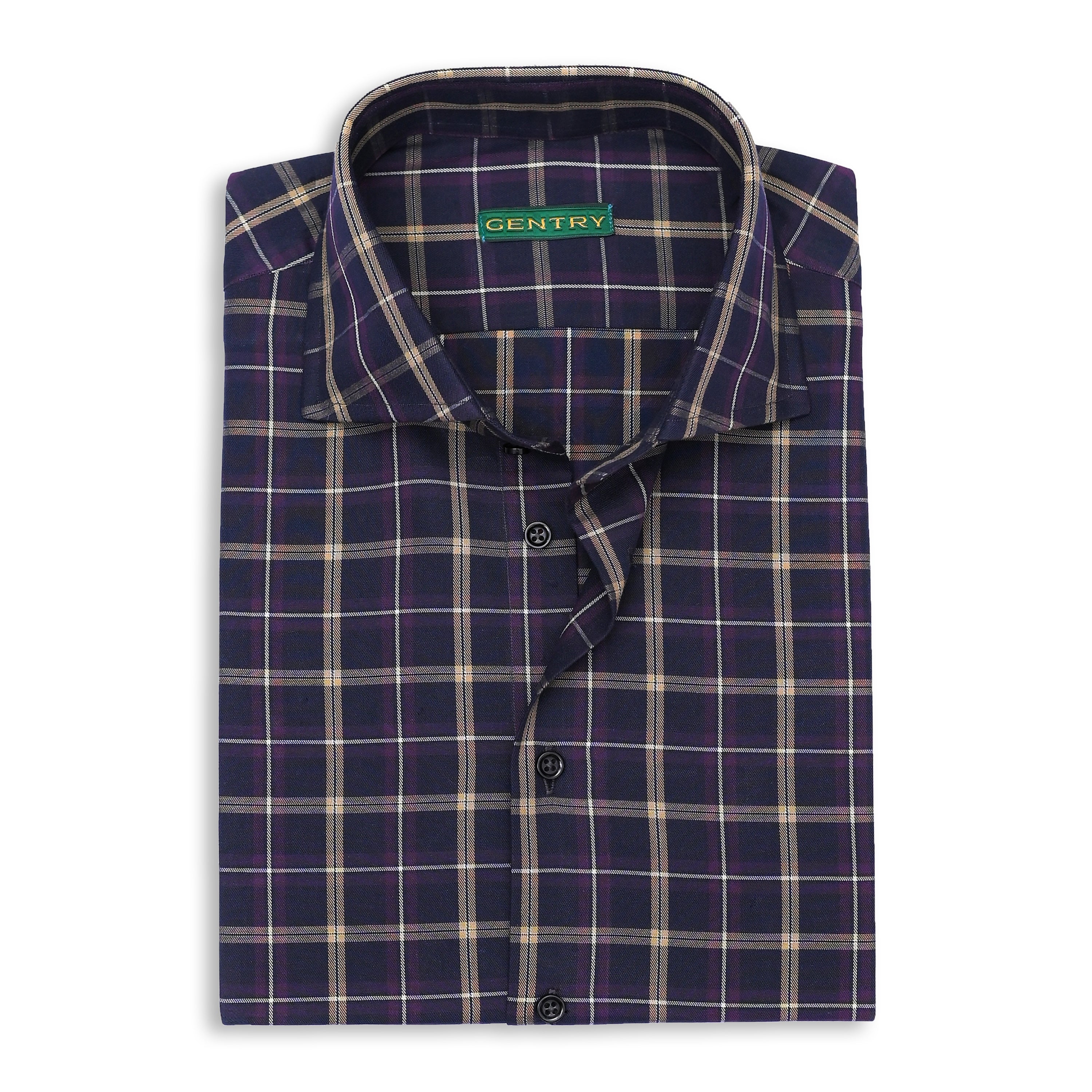 Black Plaid Checkered Semi-Spread Collar