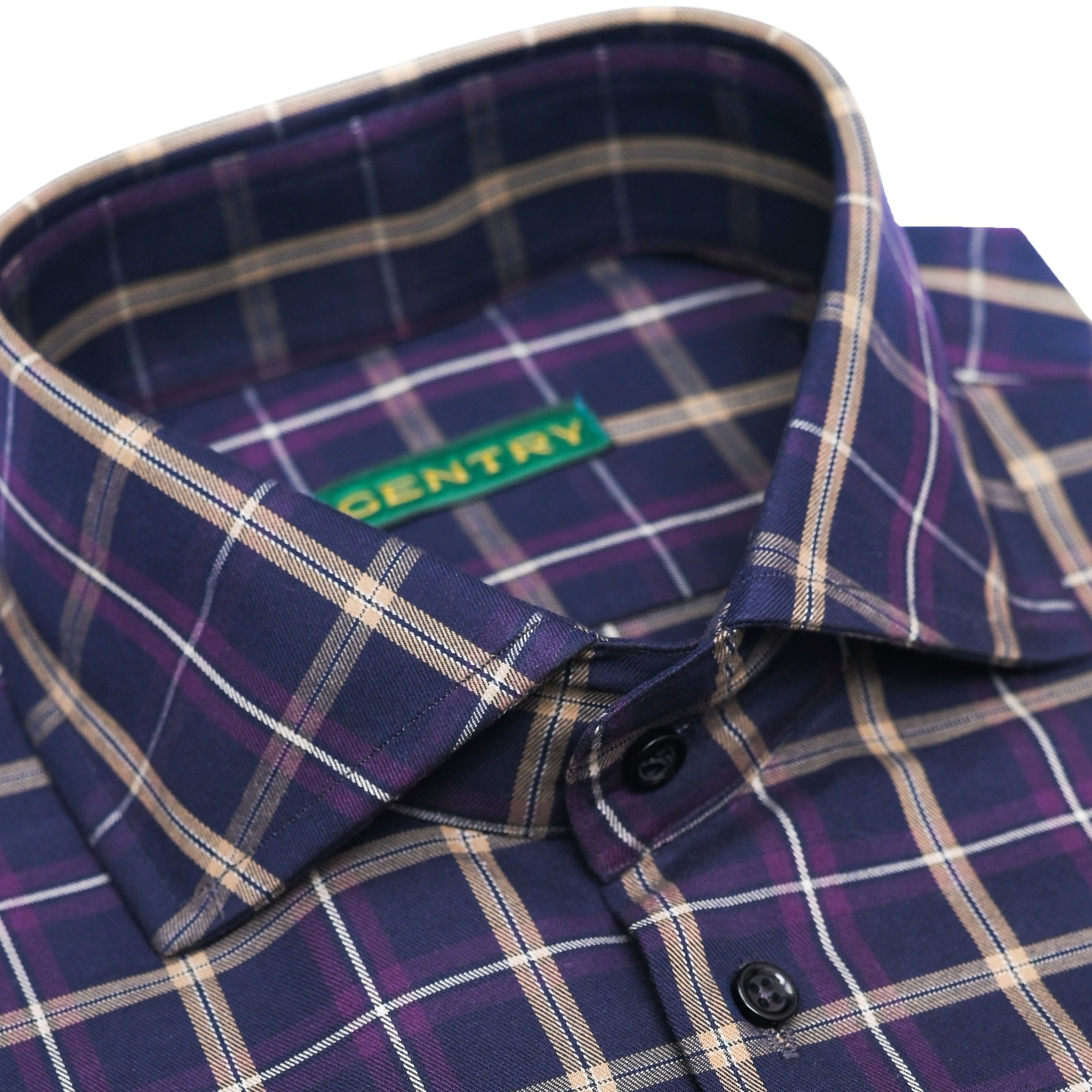 Black Plaid Checkered Semi-Spread Collar