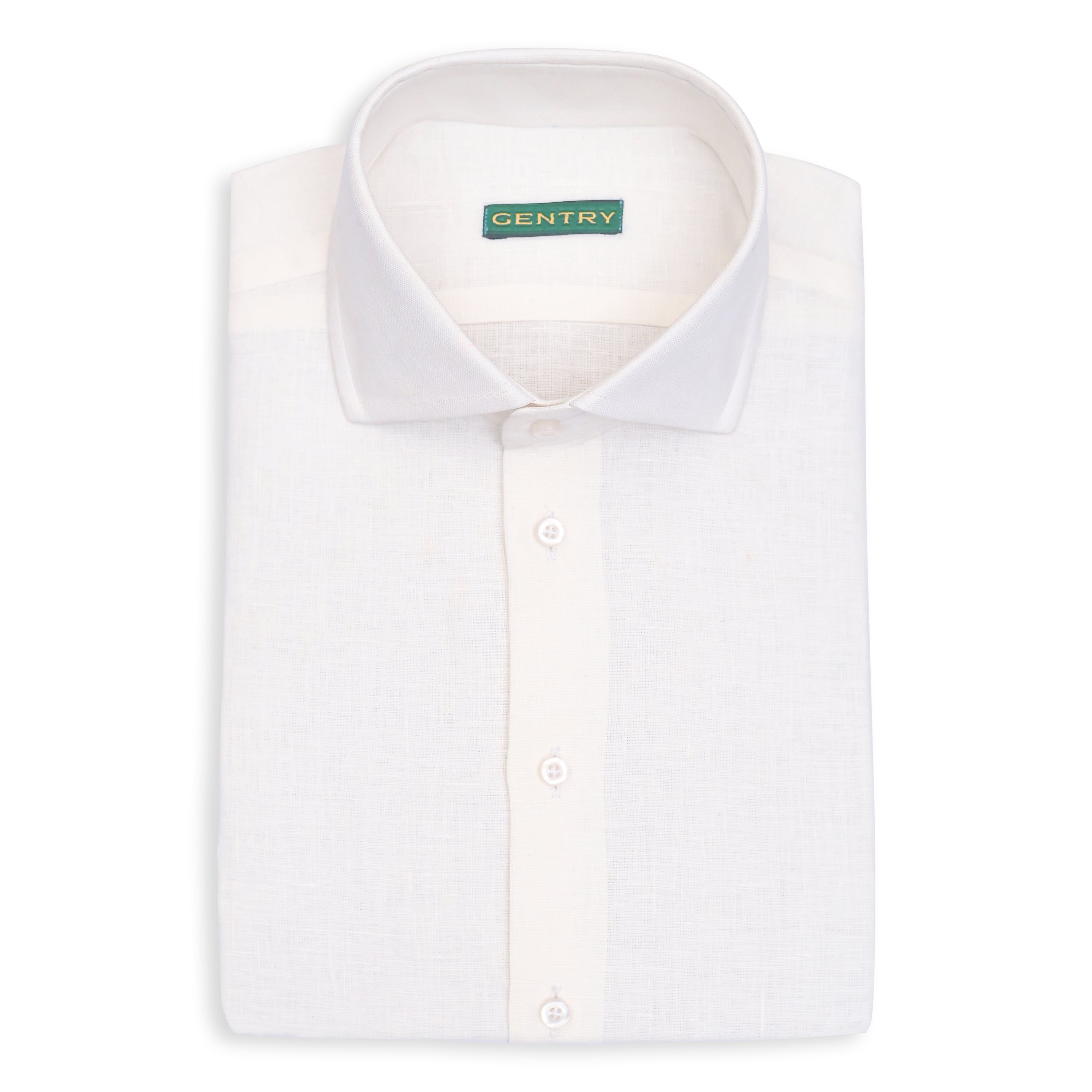 Breathable Milky White Irish Linen with Semi-Spread Collar