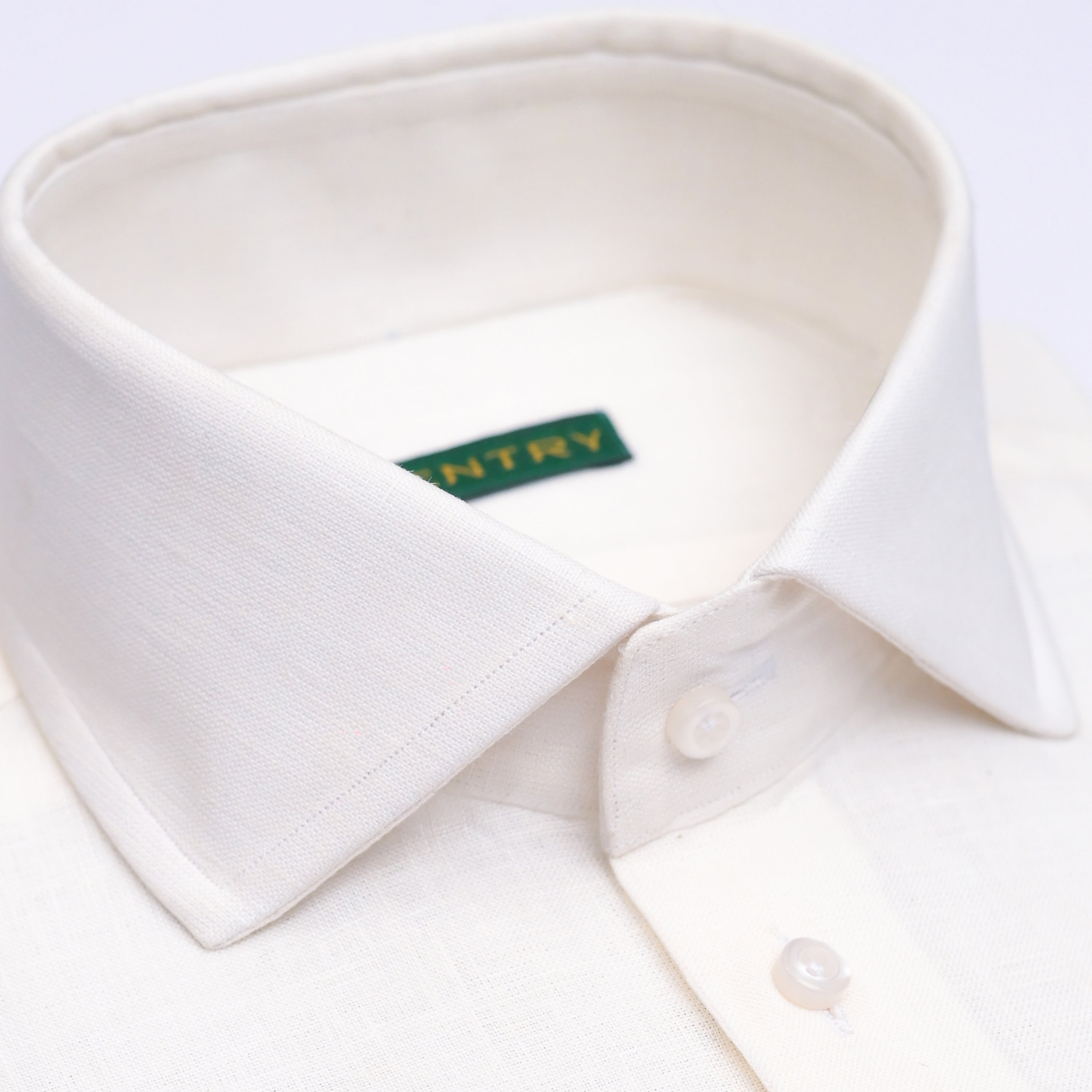 Breathable Milky White Irish Linen with Semi-Spread Collar