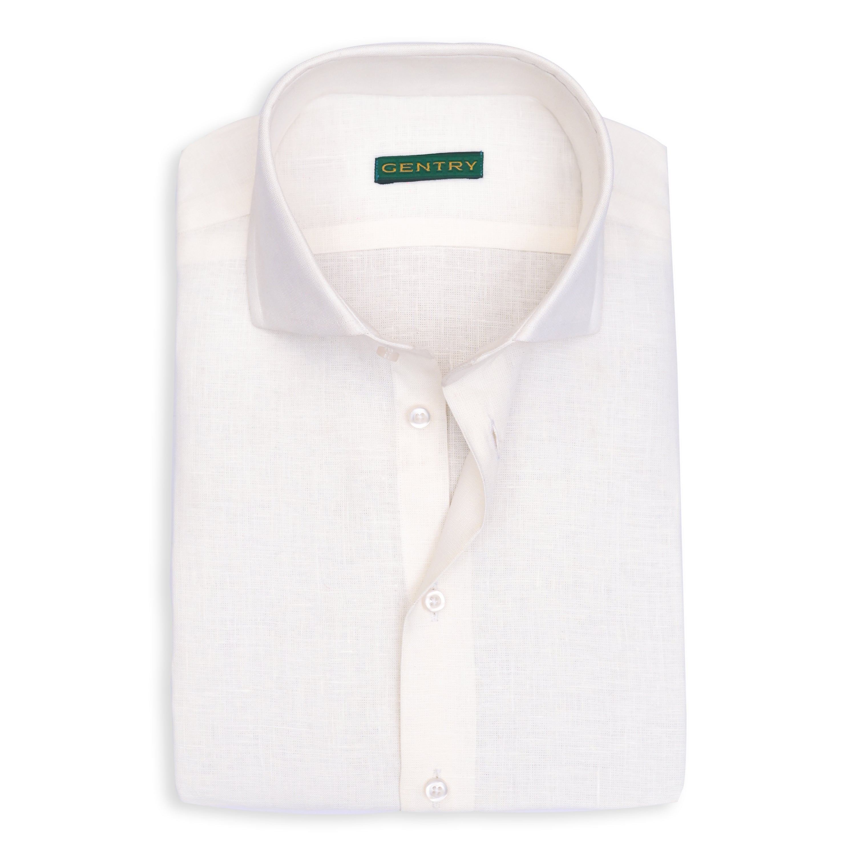 Breathable Milky White Irish Linen with Semi-Spread Collar