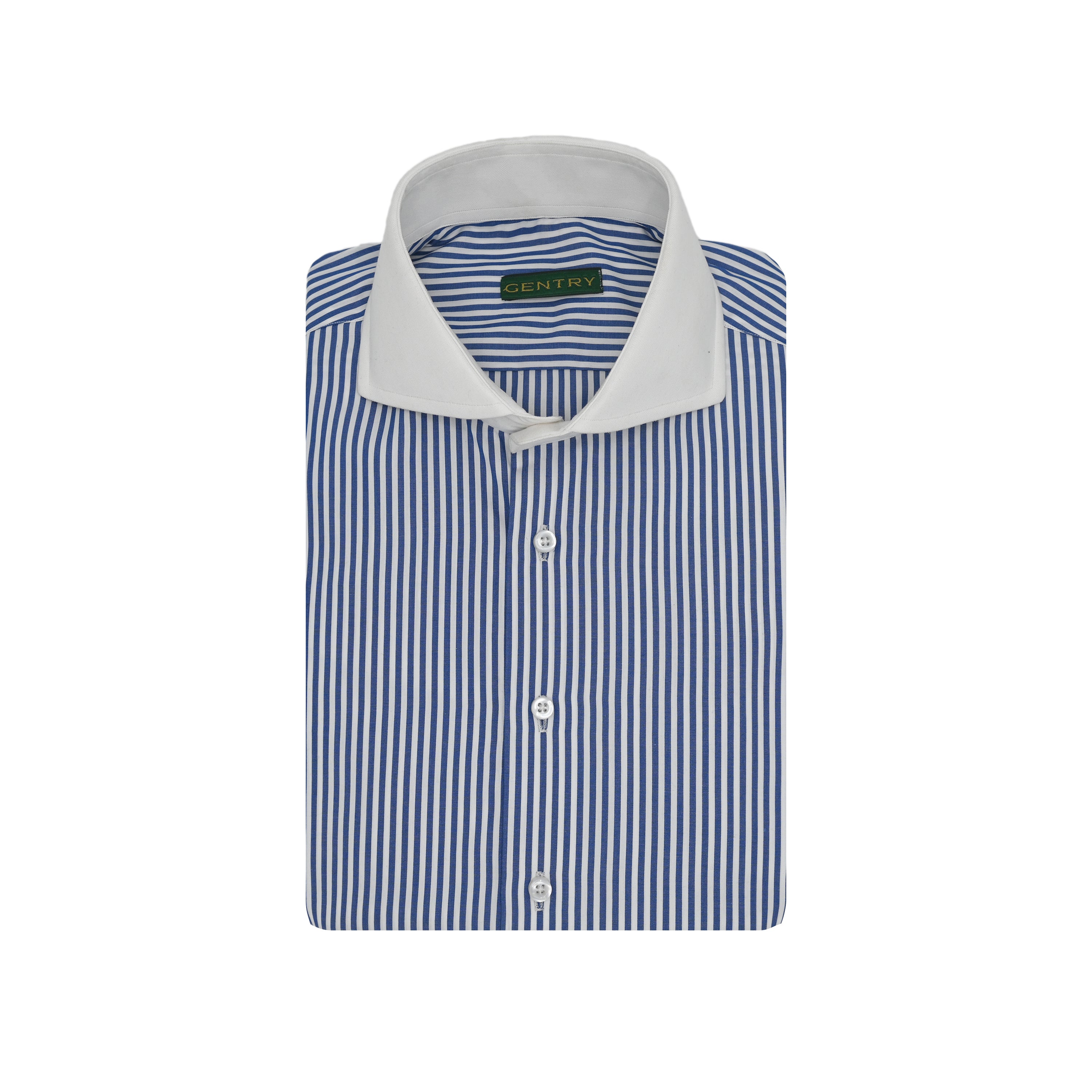 Blue Stripes - White Deep French Cut Collar