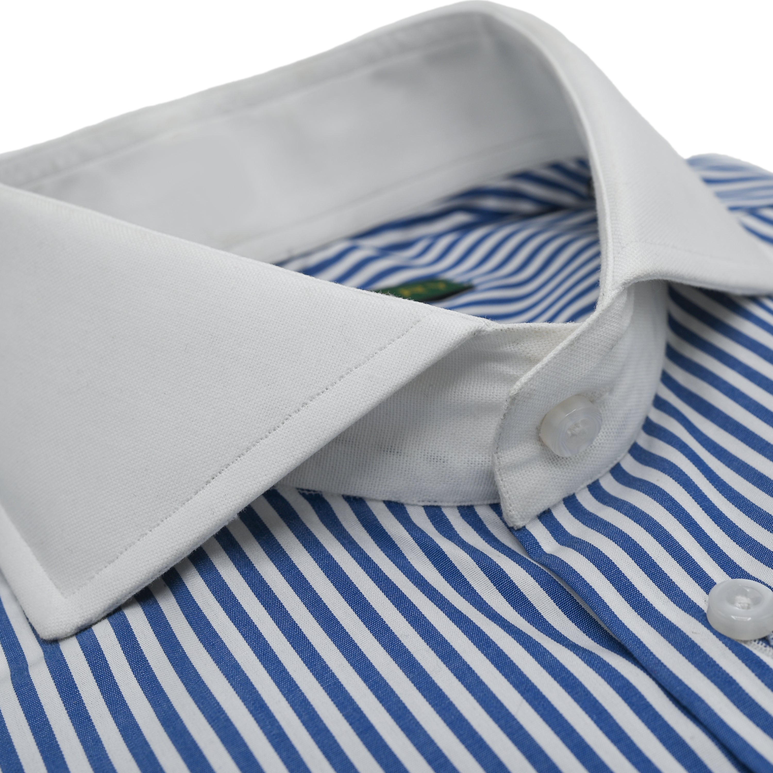 Blue Stripes - White Deep French Cut Collar