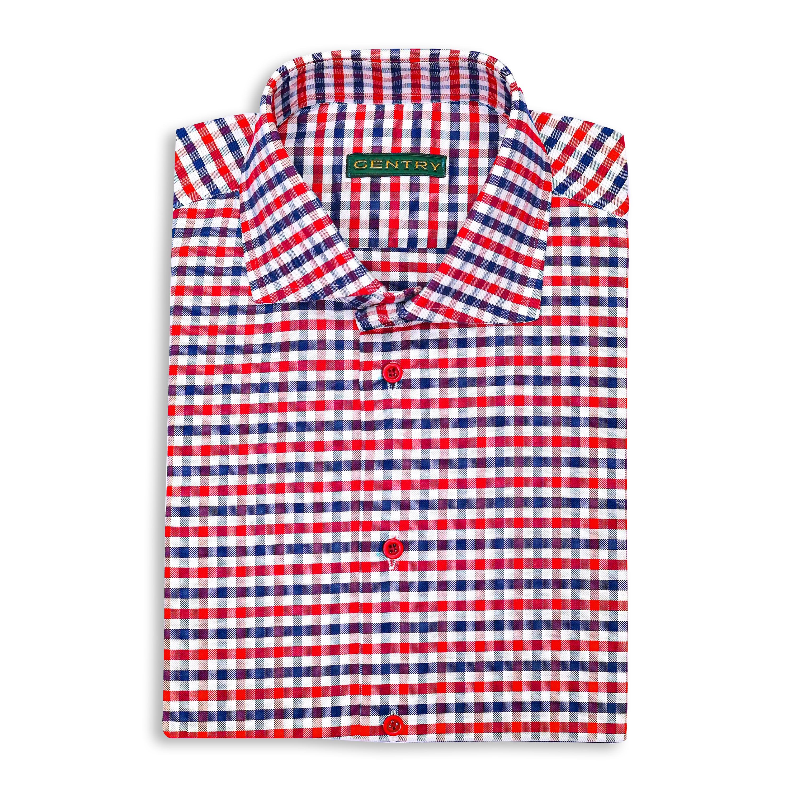 Red and Royal Gingham Checkered with Semi-Spread Collar