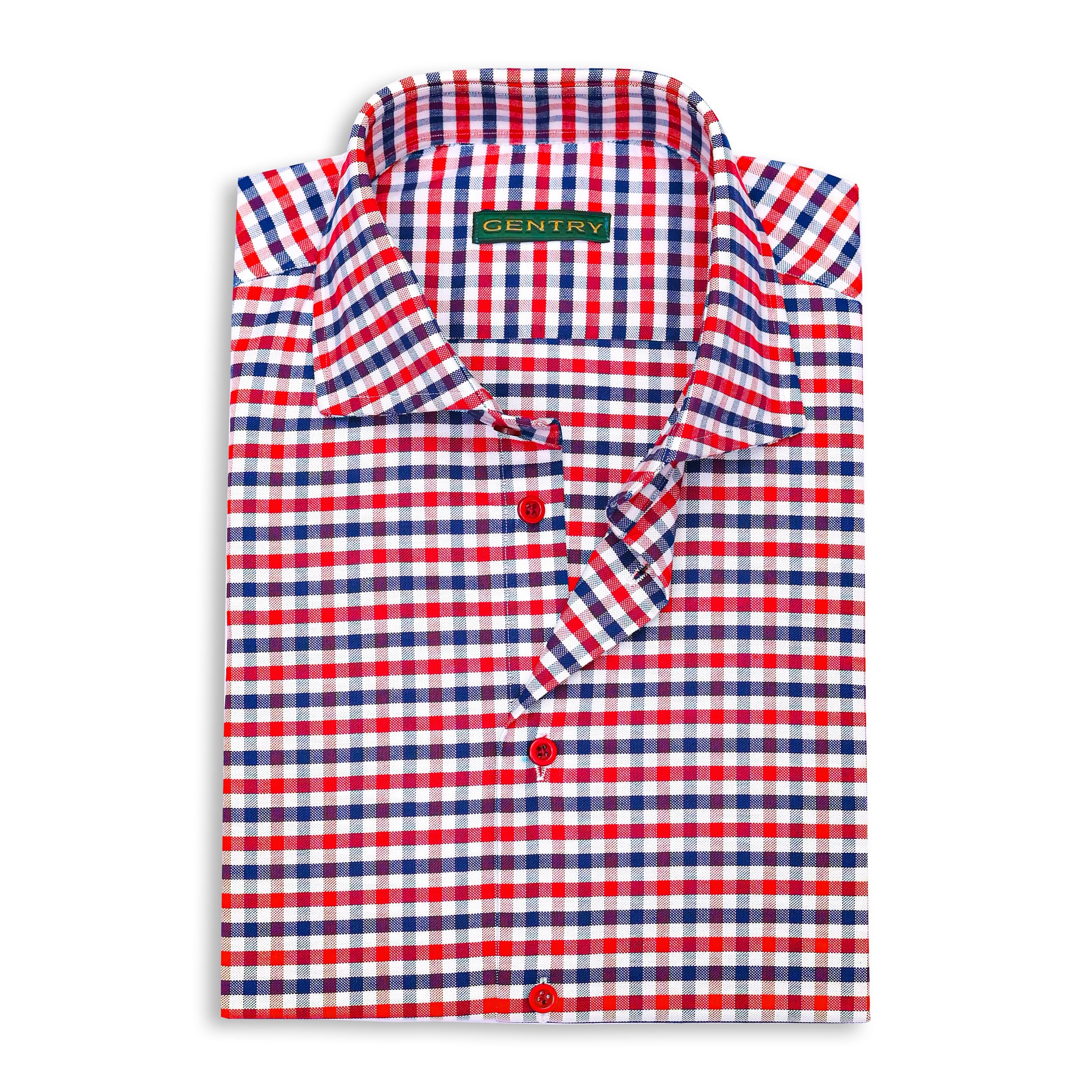 Red and Royal Gingham Checkered with Semi-Spread Collar