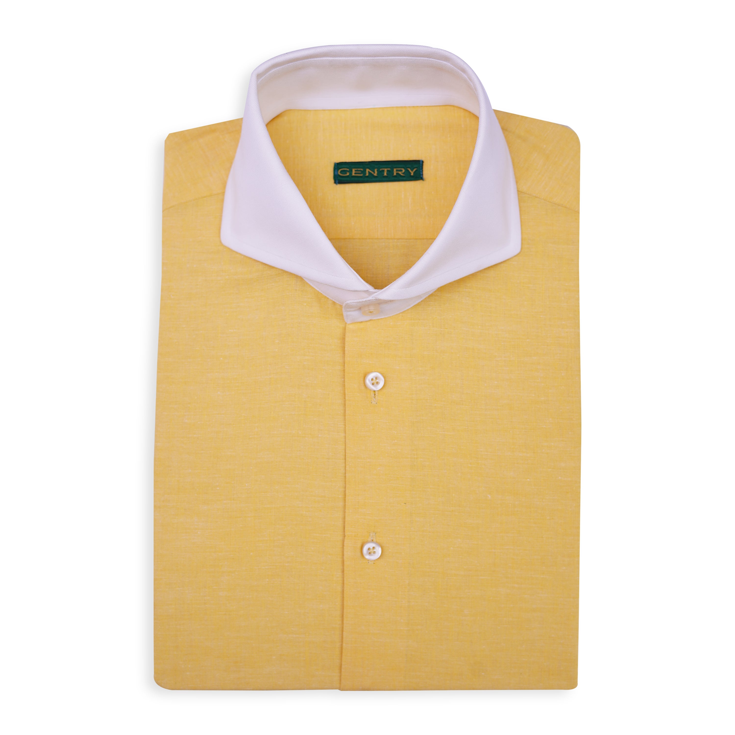 Summers Lime Yellow Irish Linen with White French Cut-Away Collar