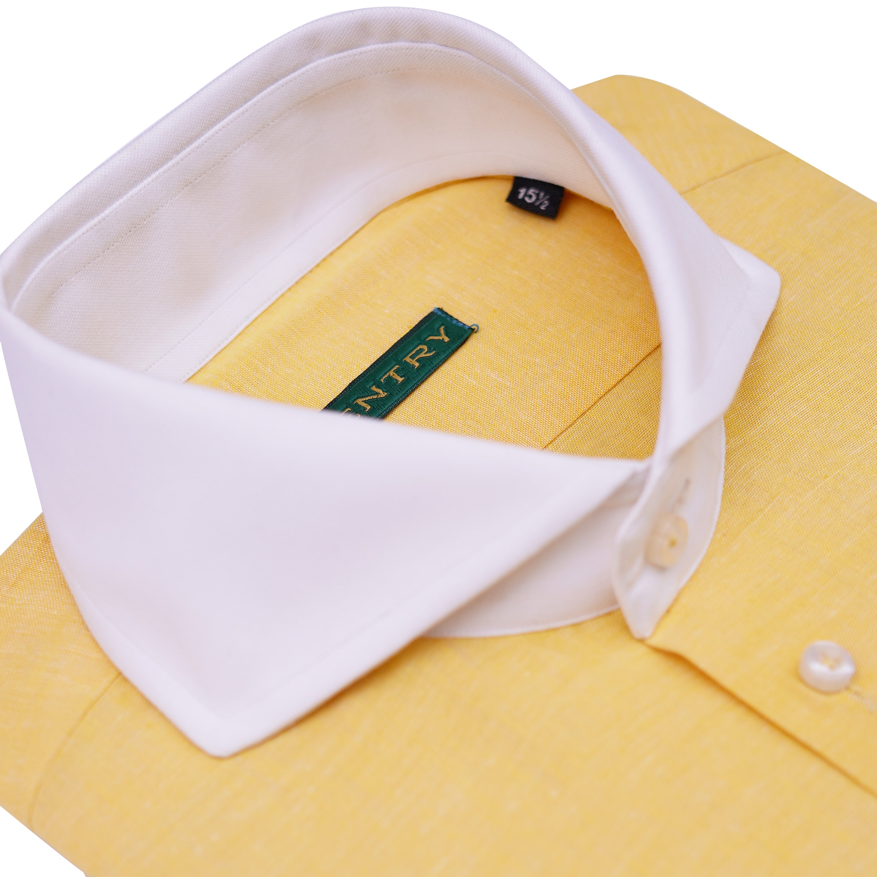 Summers Lime Yellow Irish Linen with White French Cut-Away Collar
