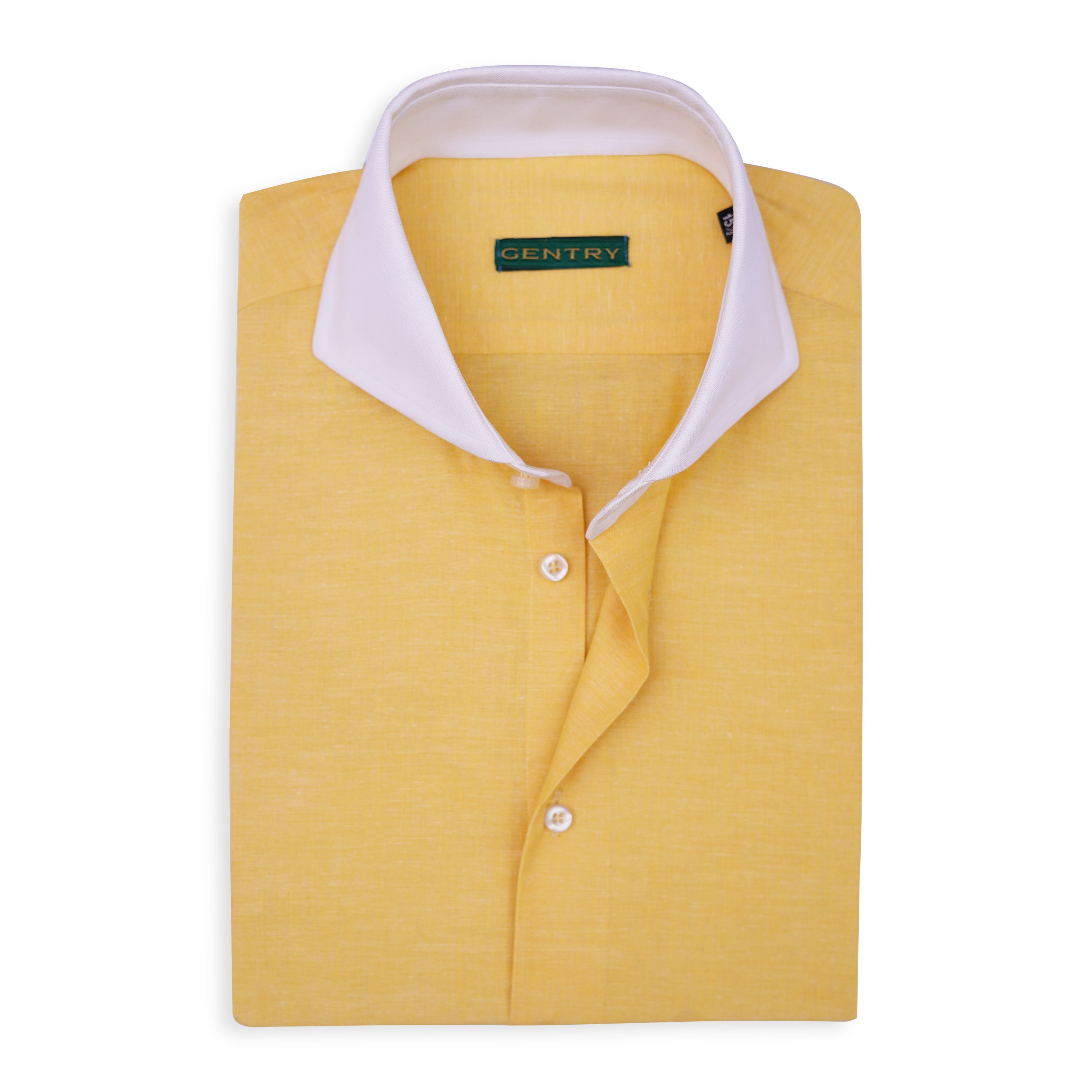 Summers Lime Yellow Irish Linen with White French Cut-Away Collar