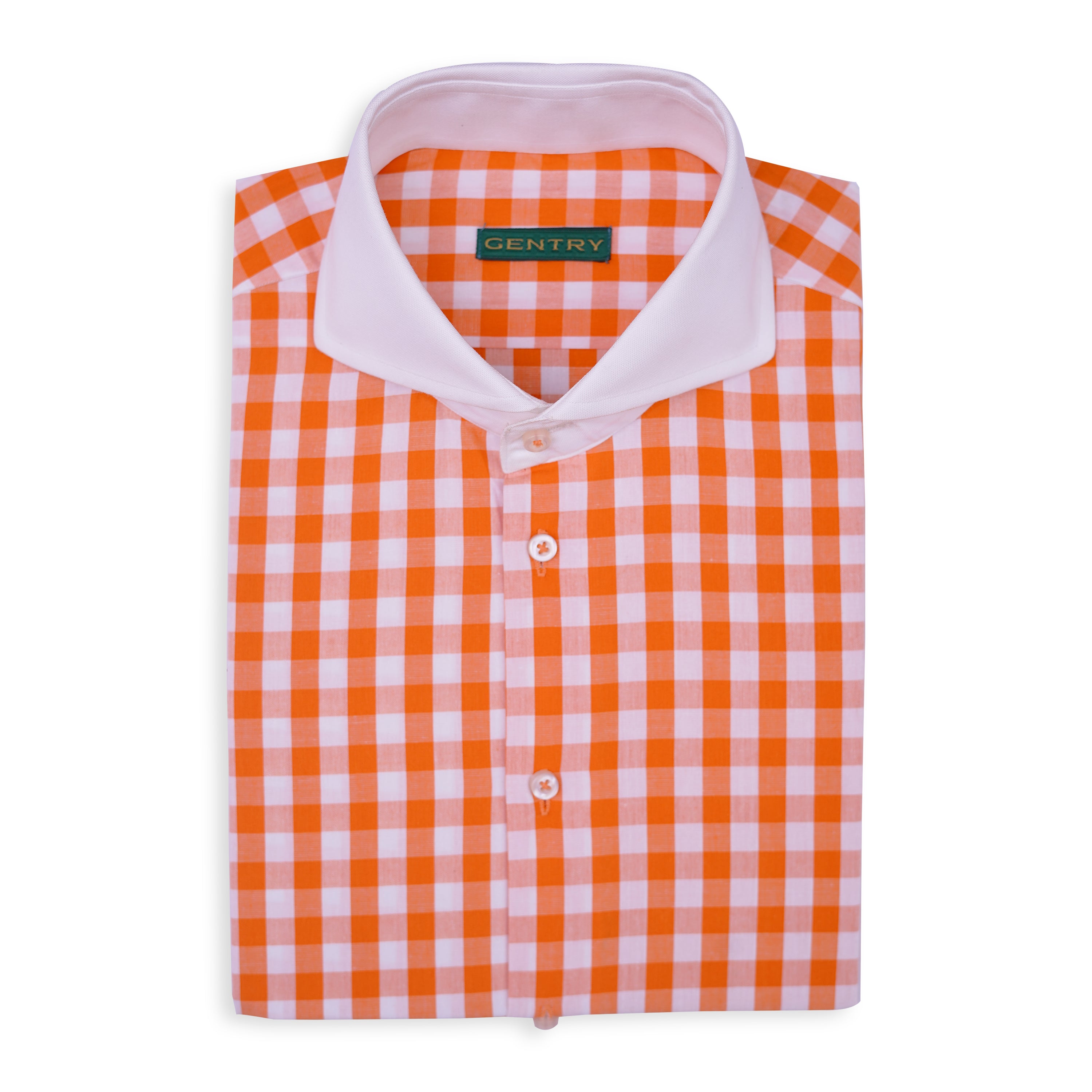 Orange Gingham Checkered with White French Cut-Away Collar