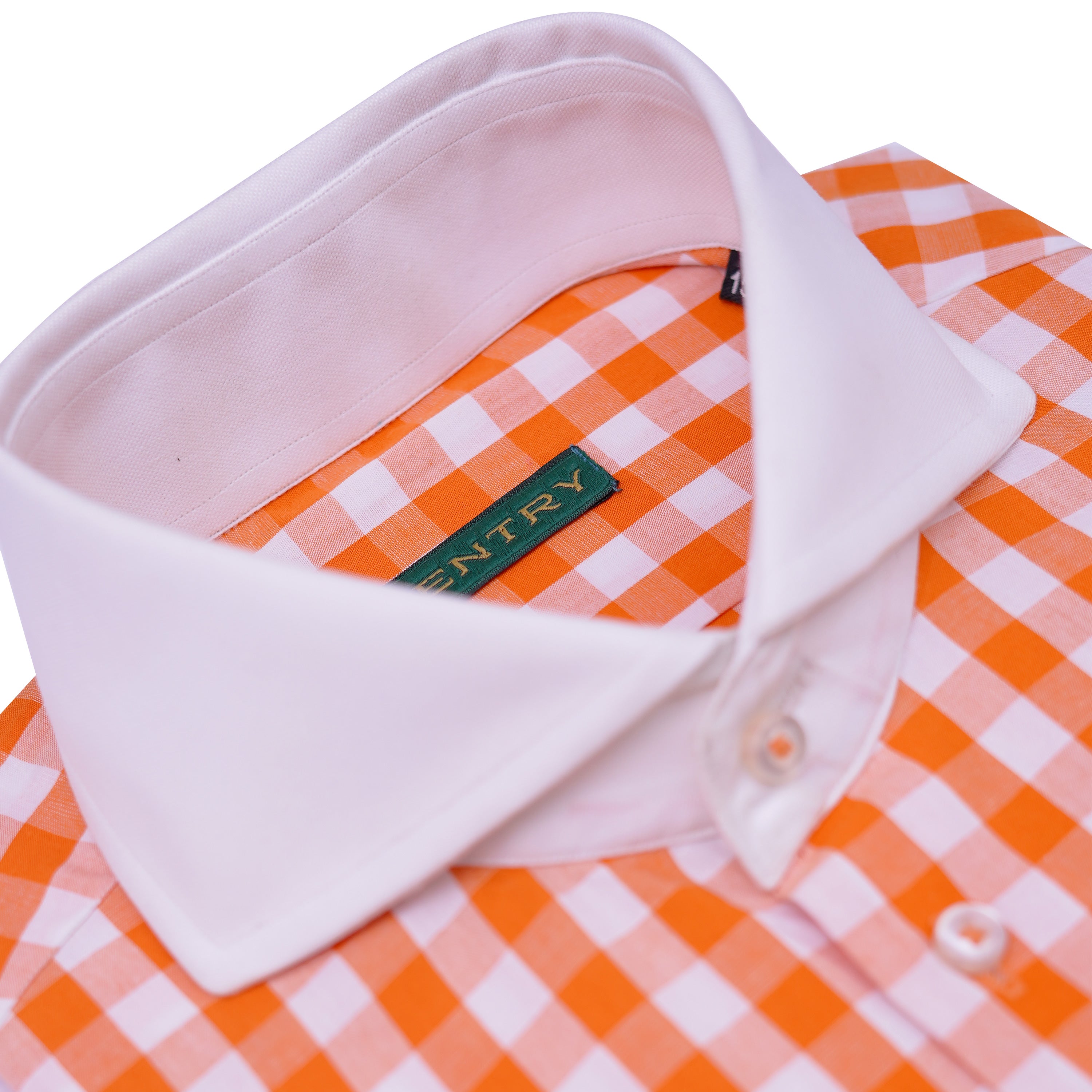 Orange Gingham Checkered with White French Cut-Away Collar
