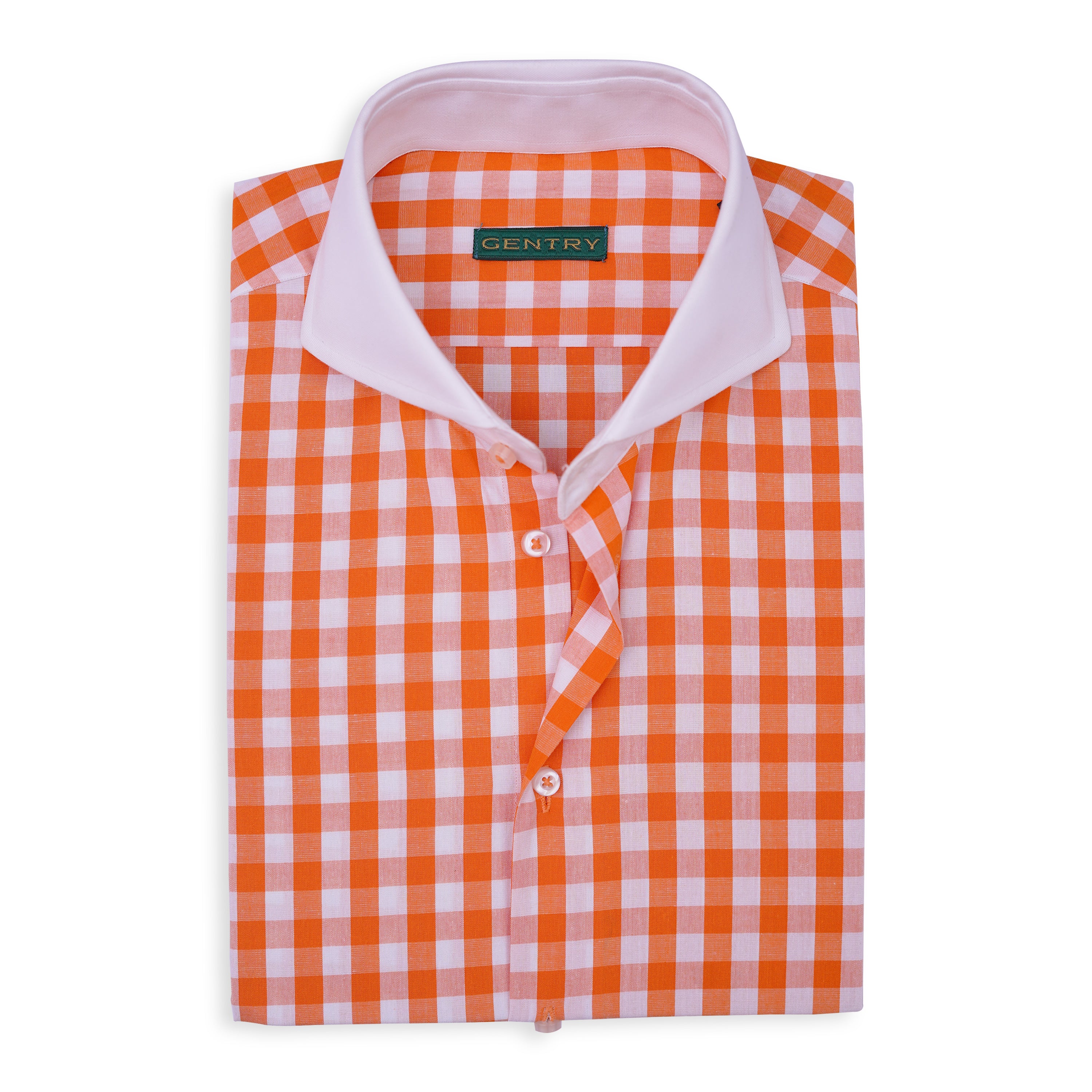 Orange Gingham Checkered with White French Cut-Away Collar