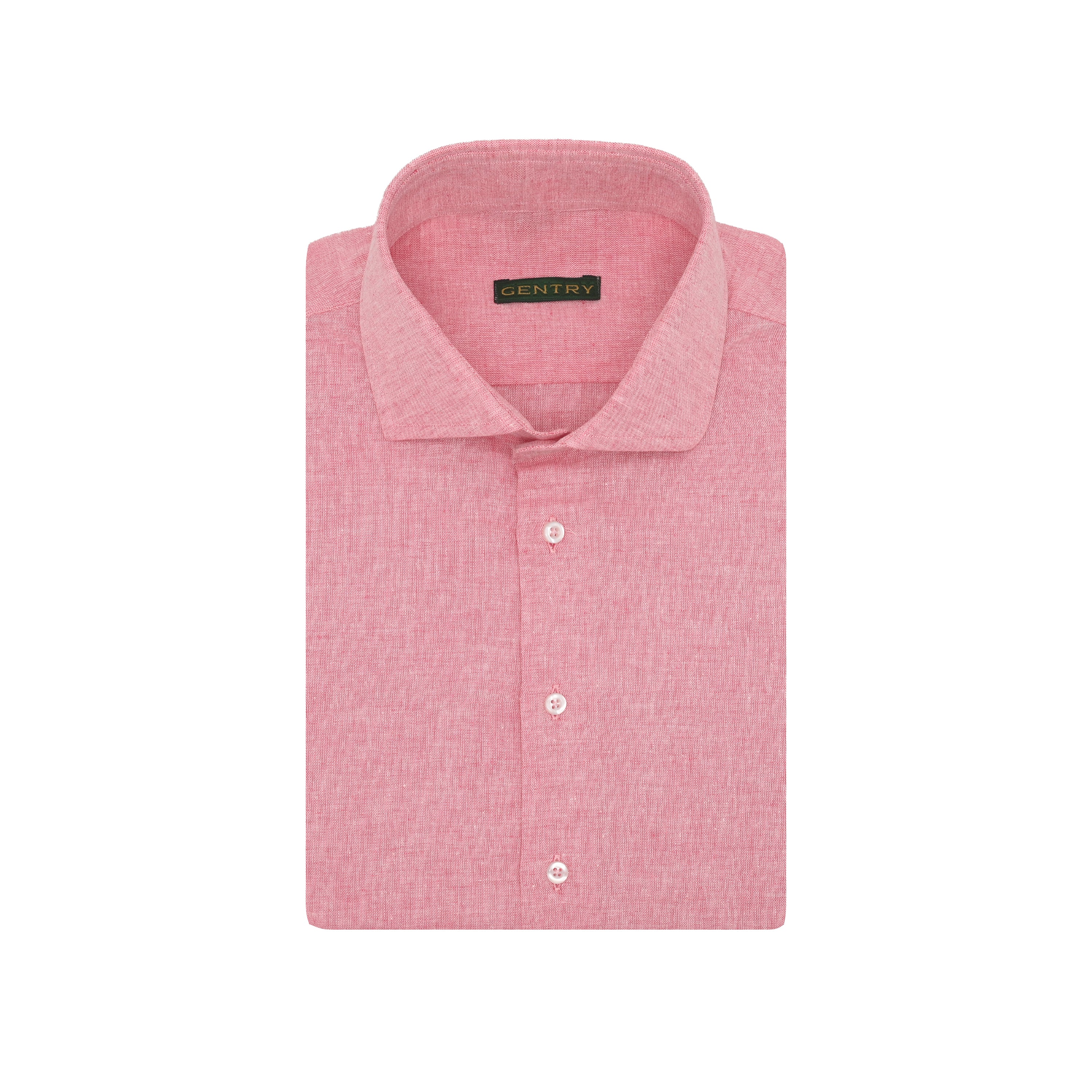 Flamingo Pink Irish Linen - Classic French Collar
