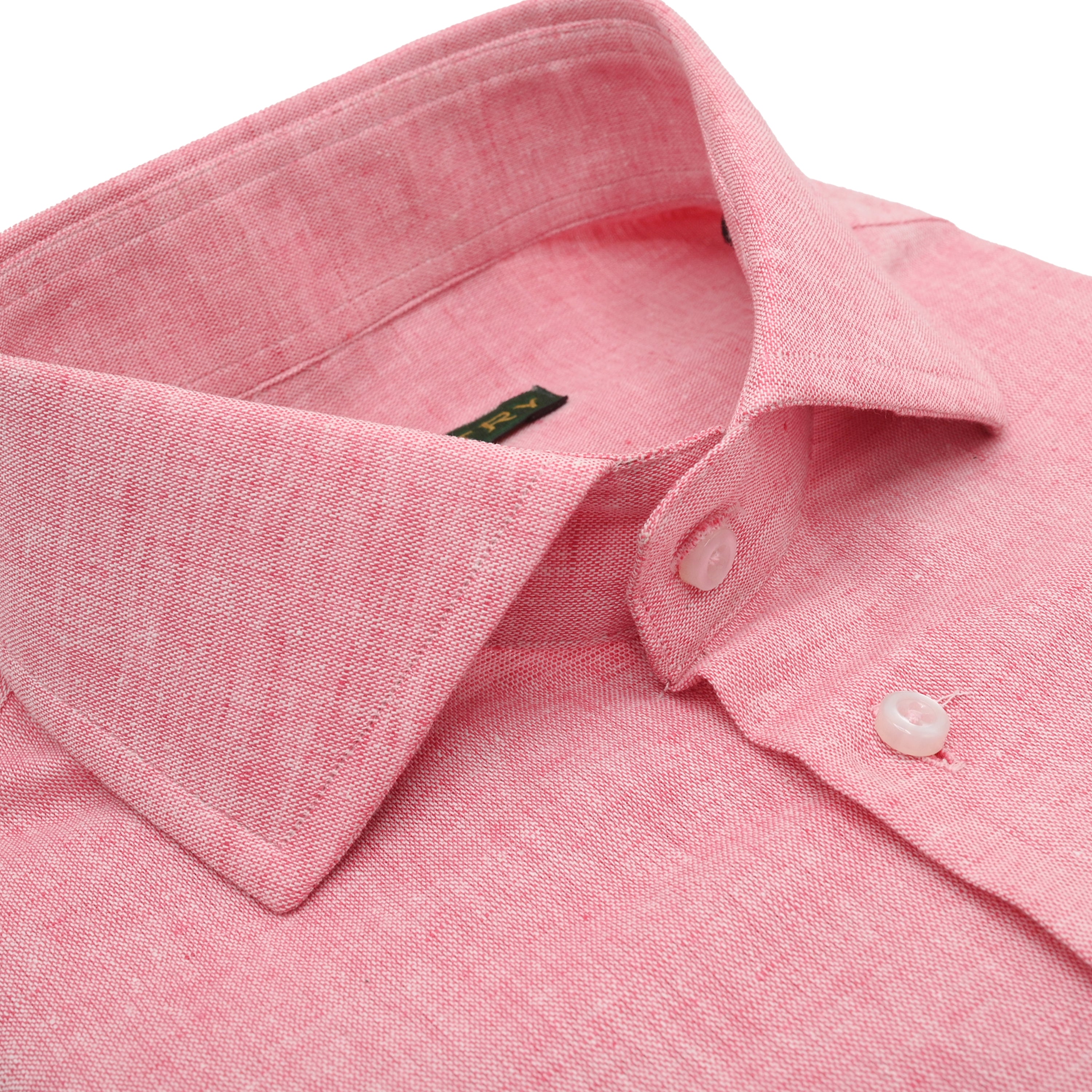 Flamingo Pink Irish Linen - Classic French Collar