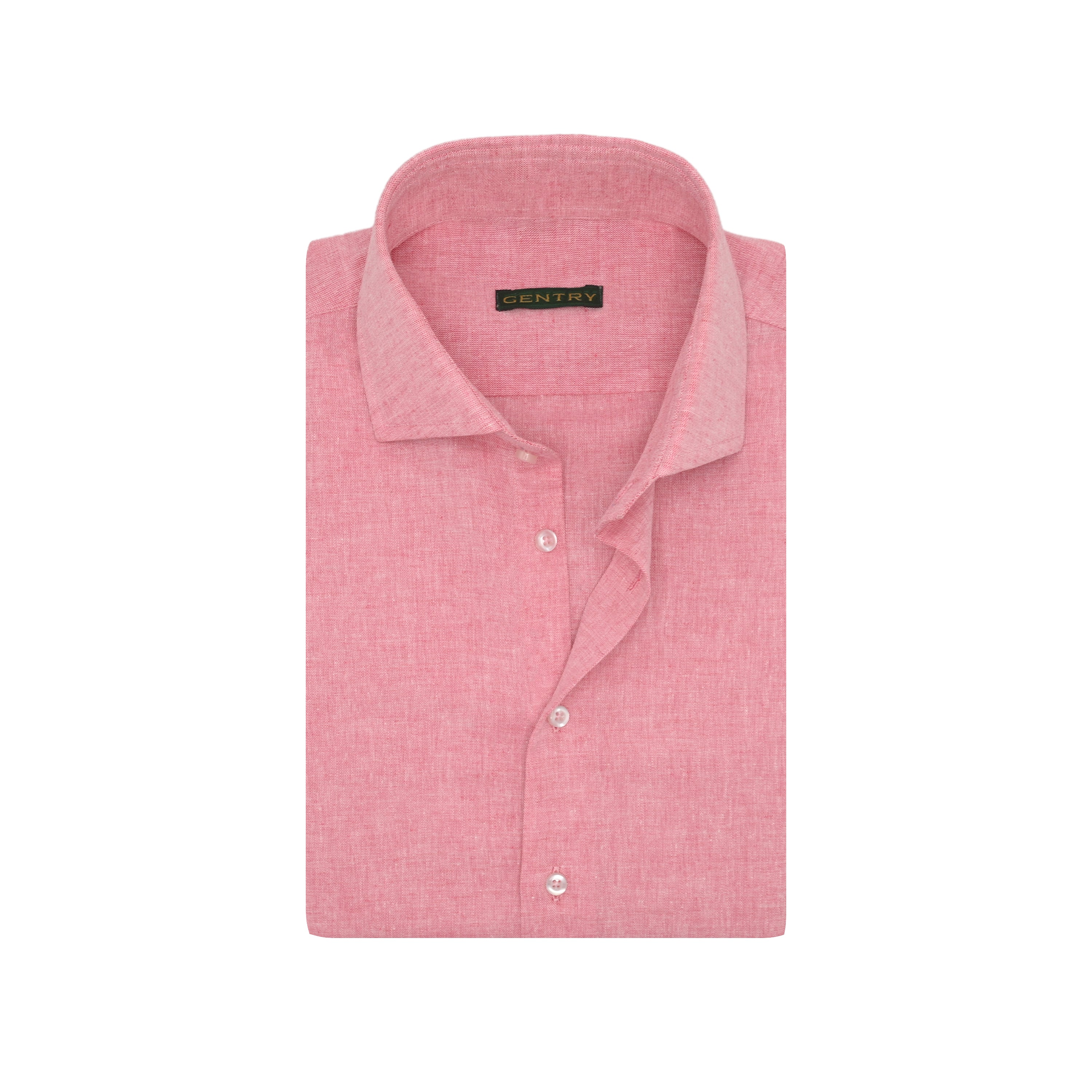 Flamingo Pink Irish Linen - Classic French Collar