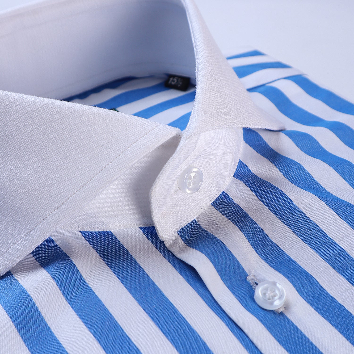 White French Cut Collar with Prominent Blue Stripes