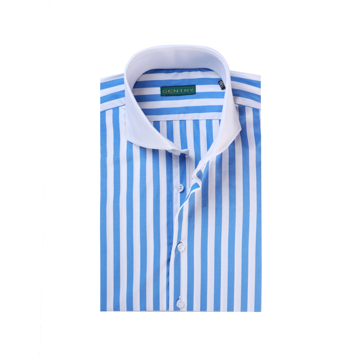 White French Cut Collar with Prominent Blue Stripes