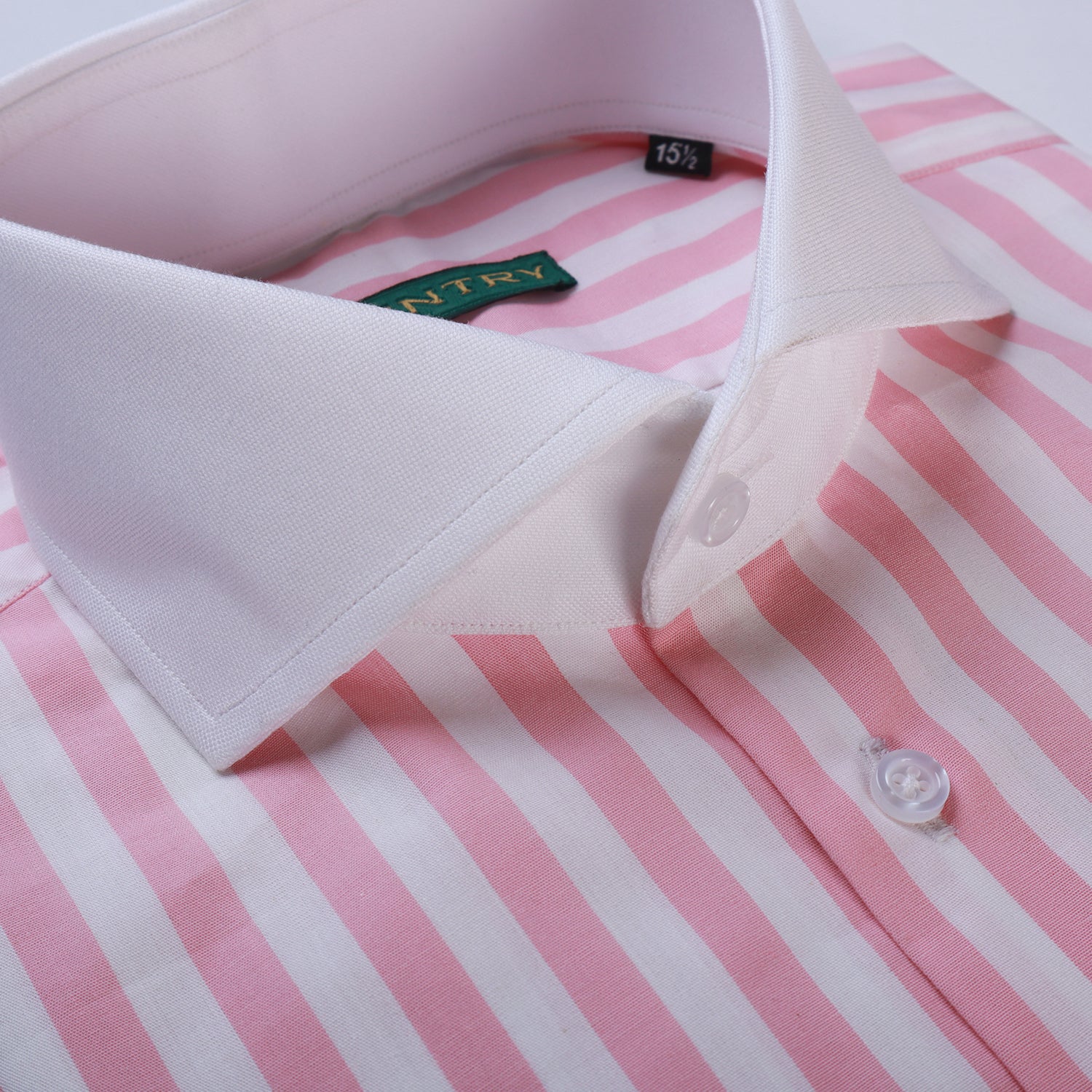 White French Cut Collar with Prominent Baby Pink Stripes