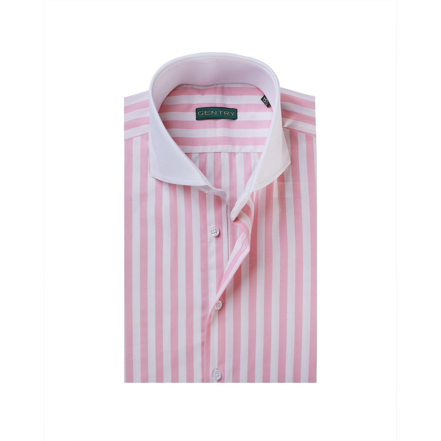 White French Cut Collar with Prominent Baby Pink Stripes