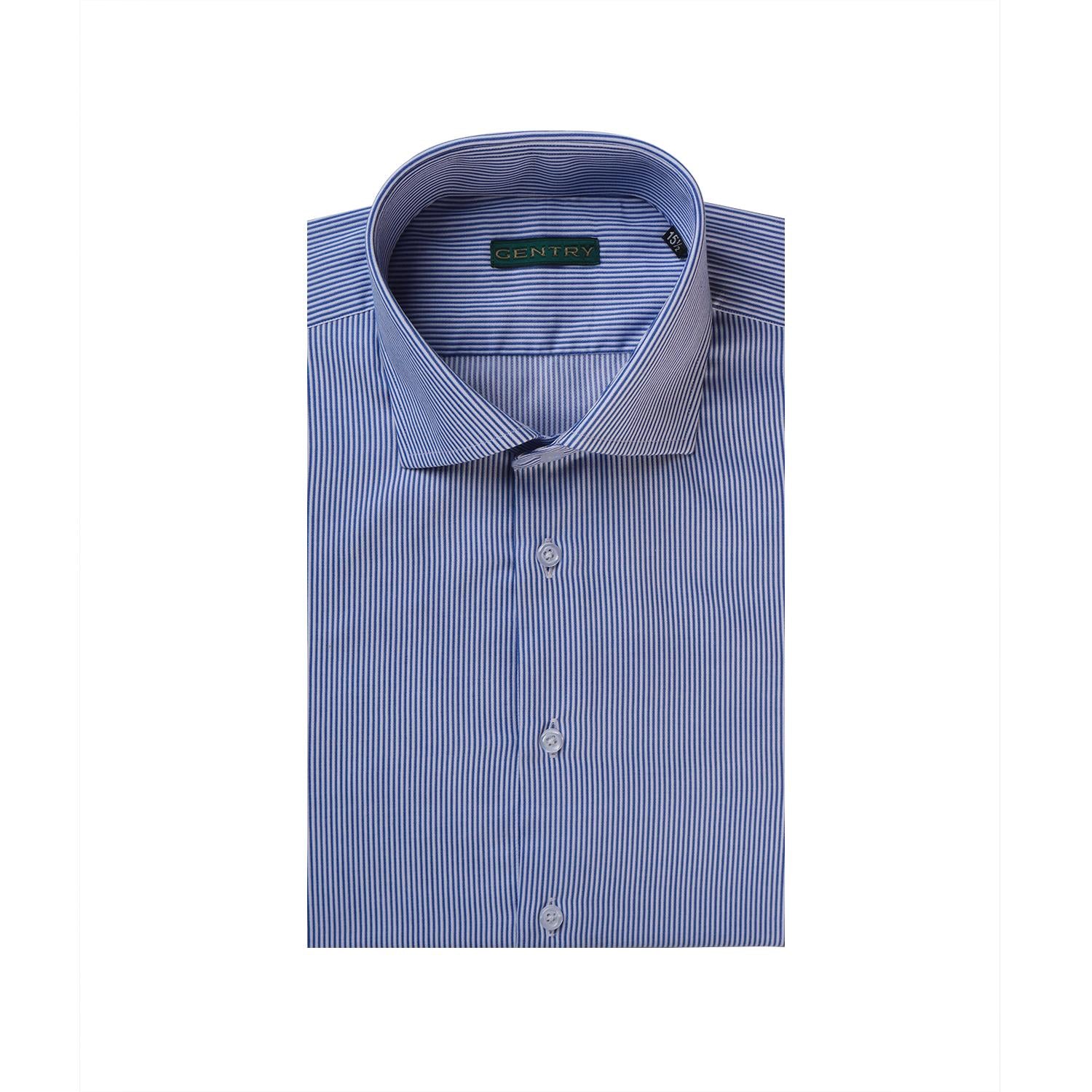 Navy Blue & White Hairline Stripes with Semi French Cut Collar