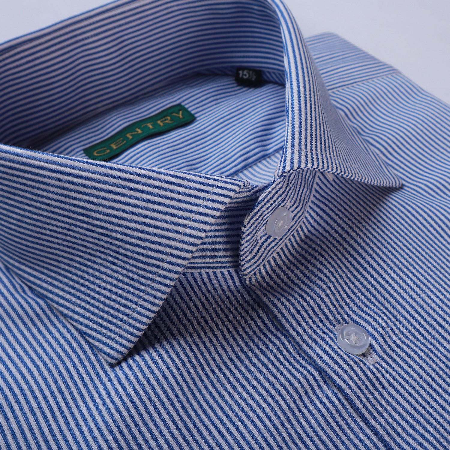 Navy Blue & White Hairline Stripes with Semi French Cut Collar