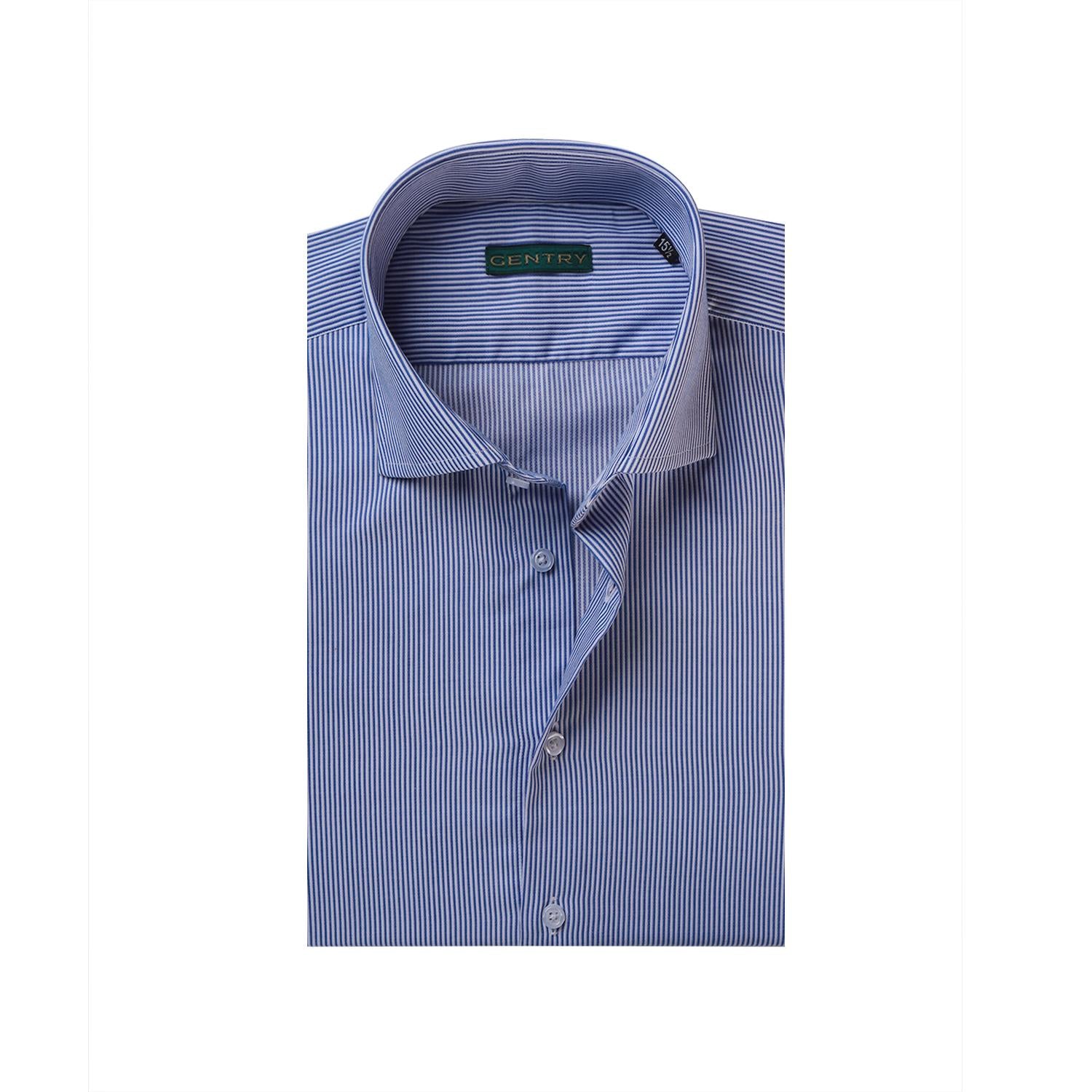 Navy Blue & White Hairline Stripes with Semi French Cut Collar