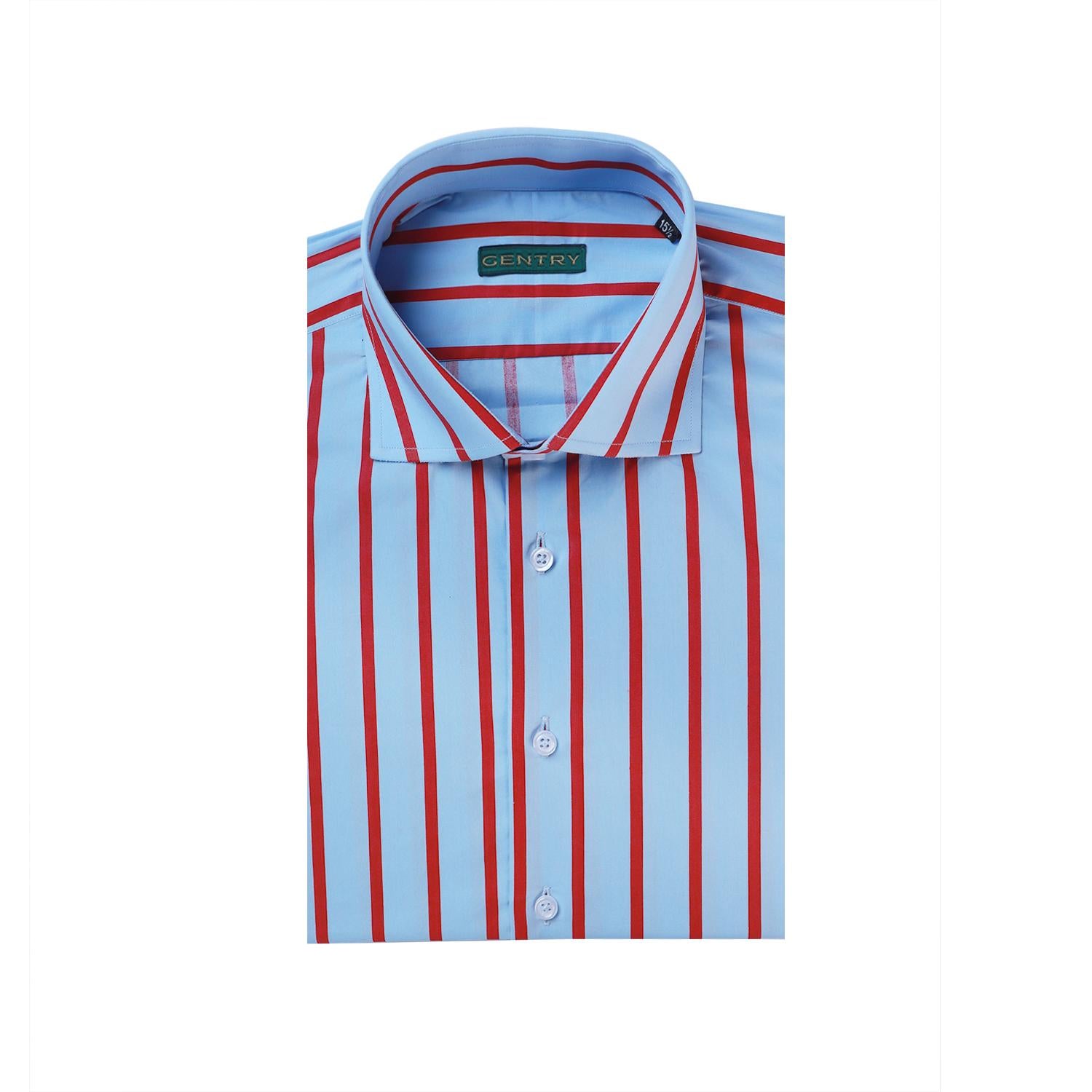 Sky Blue with Broad Red Stripes in Semi French Cut Collar
