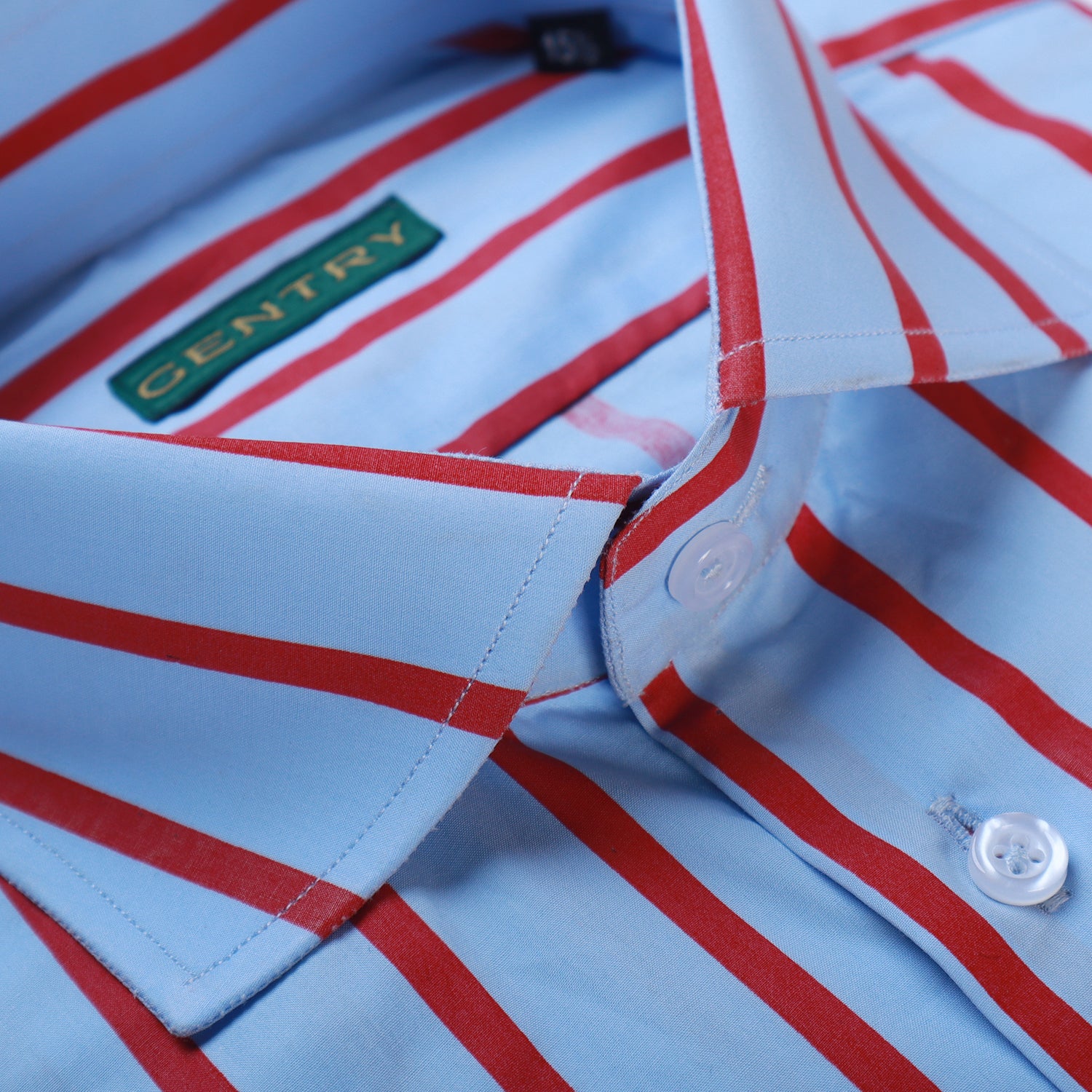 Sky Blue with Broad Red Stripes in Semi French Cut Collar