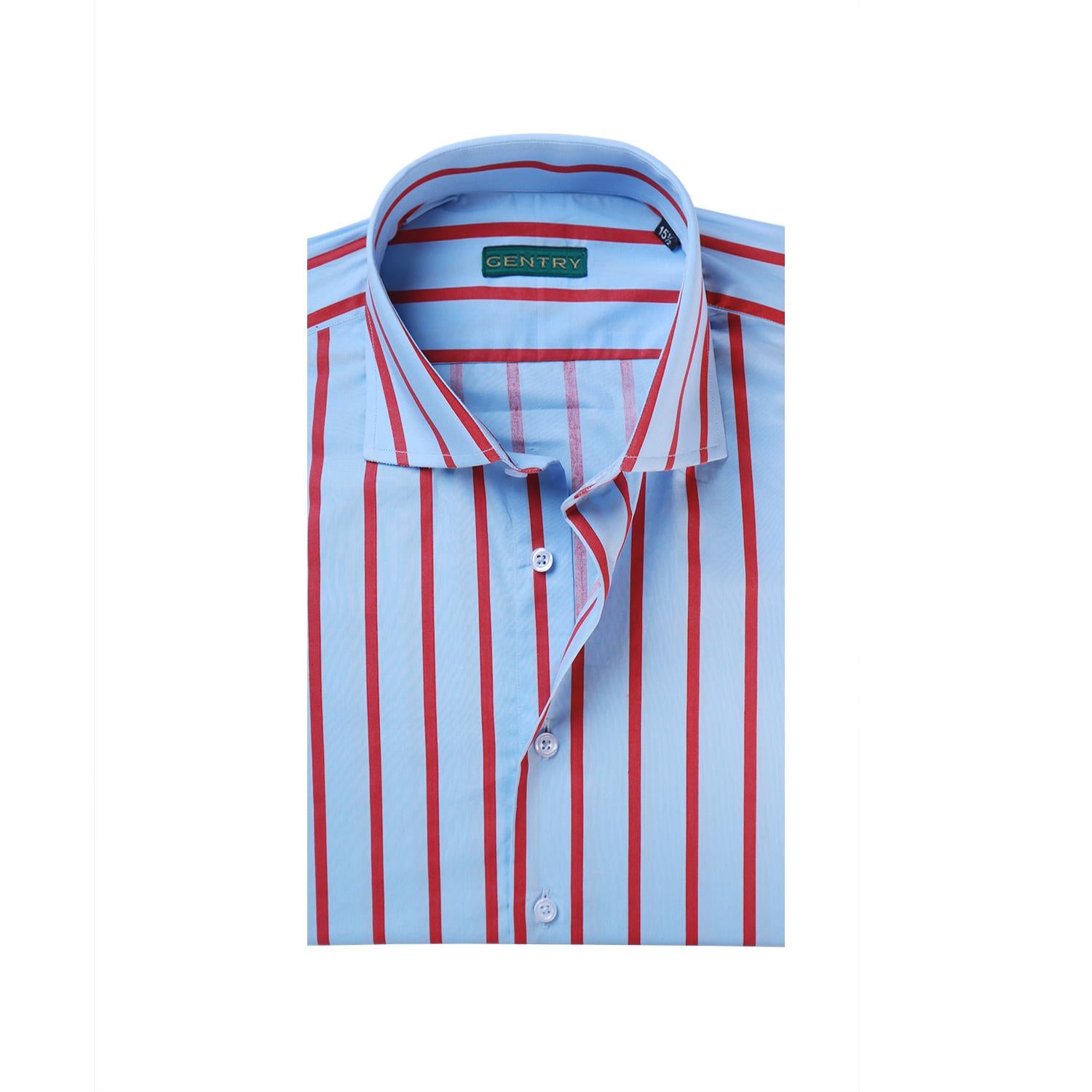 Sky Blue with Broad Red Stripes in Semi French Cut Collar