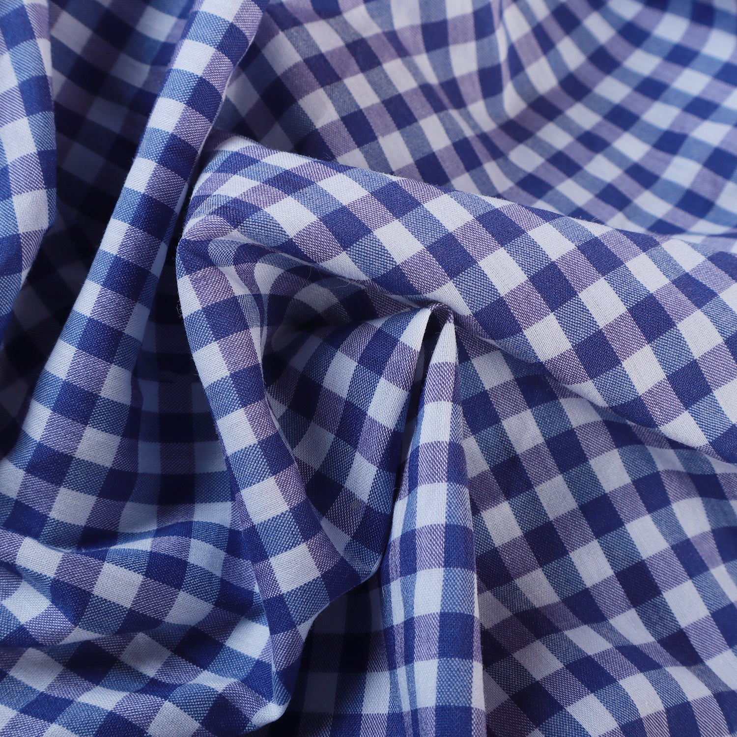 Blue and White Gingham Checkered with Semi French Cut Collar