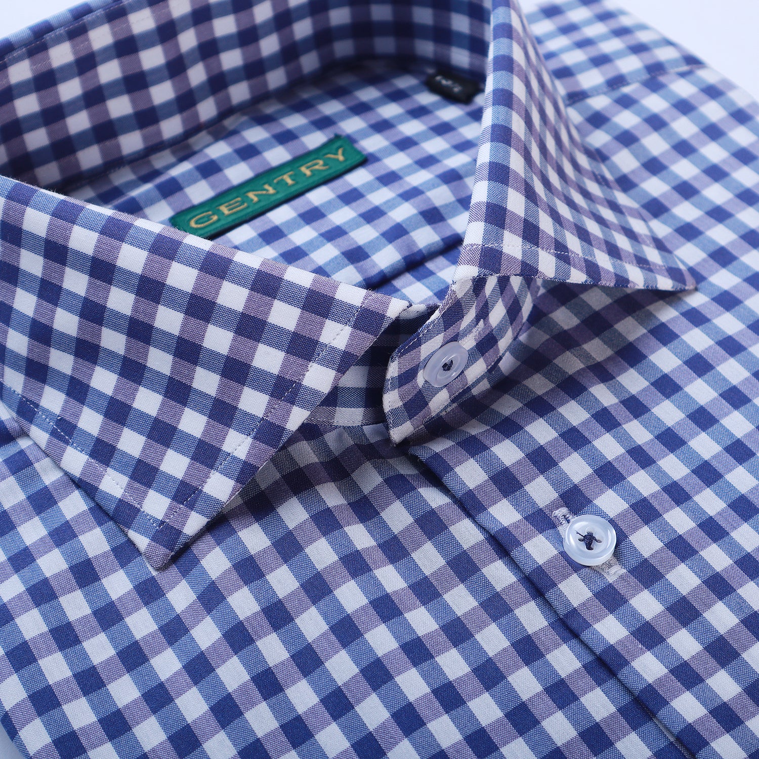 Blue and White Gingham Checkered with Semi French Cut Collar