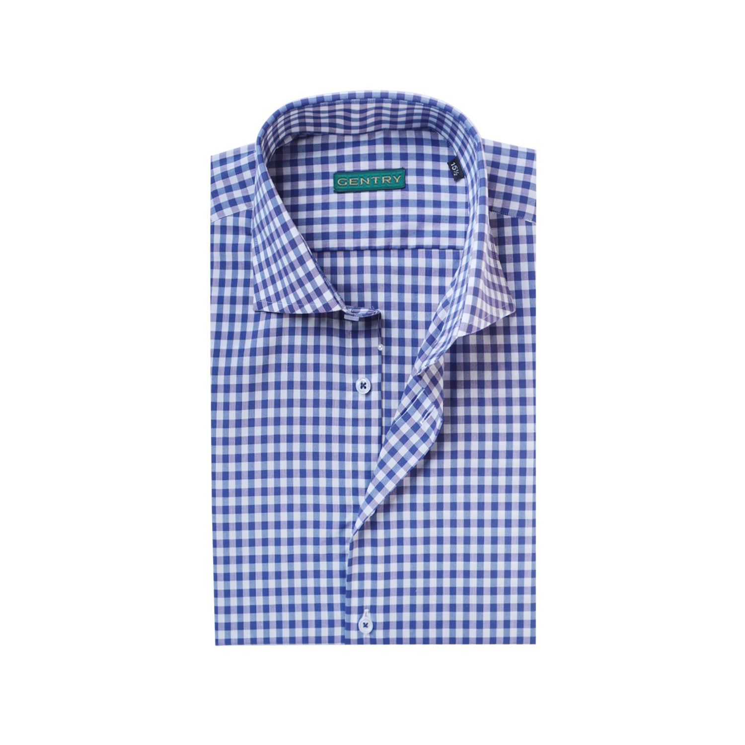 Blue and White Gingham Checkered with Semi French Cut Collar