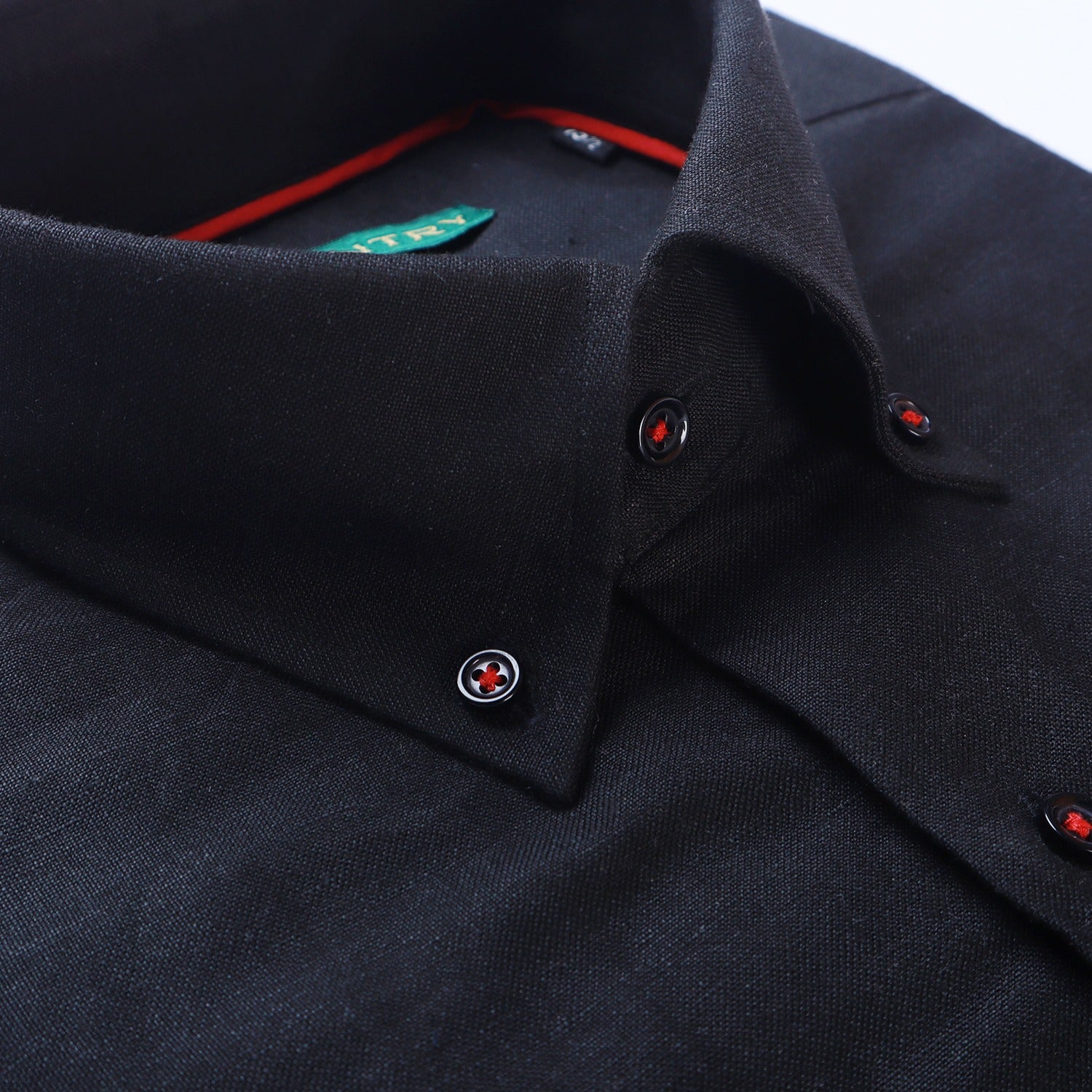 Smart Casual Black Irish Linen with Classic Button Down Collar
